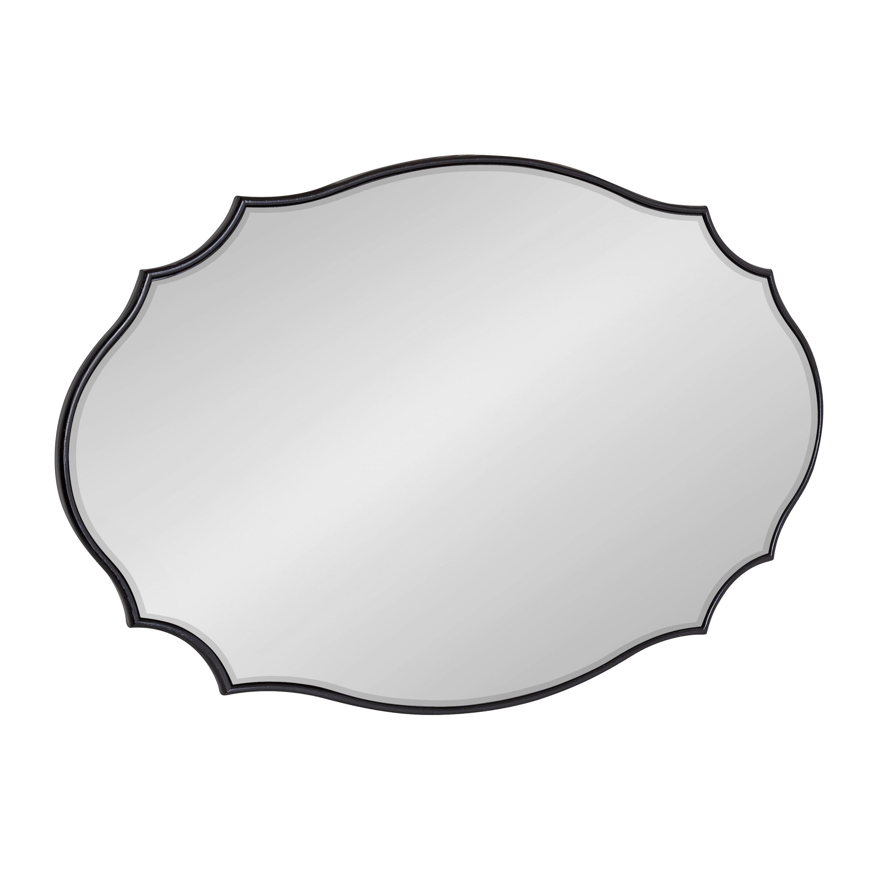 Kate and Laurel Leanna Glam Oval Mirror, 24 x 36, Black, Modern Scalloped Mirror for Wall