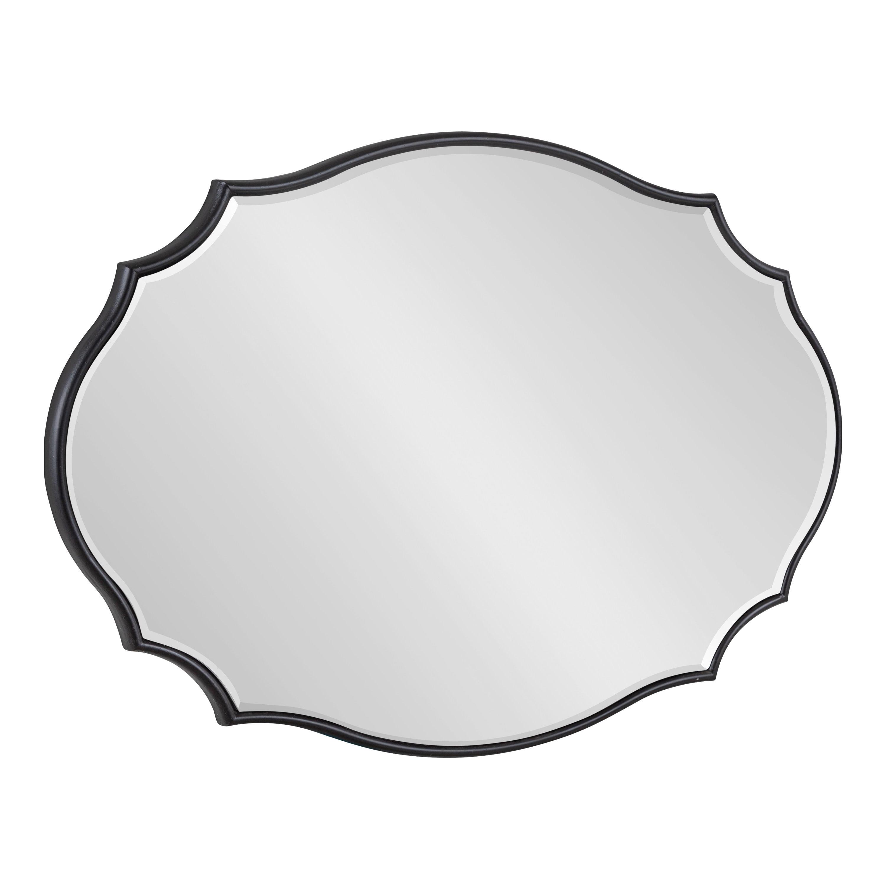 Kate and Laurel Leanna Modern Scalloped Wall Mirror, 18 x 24, Black, Glam Oval Mirror for Wall