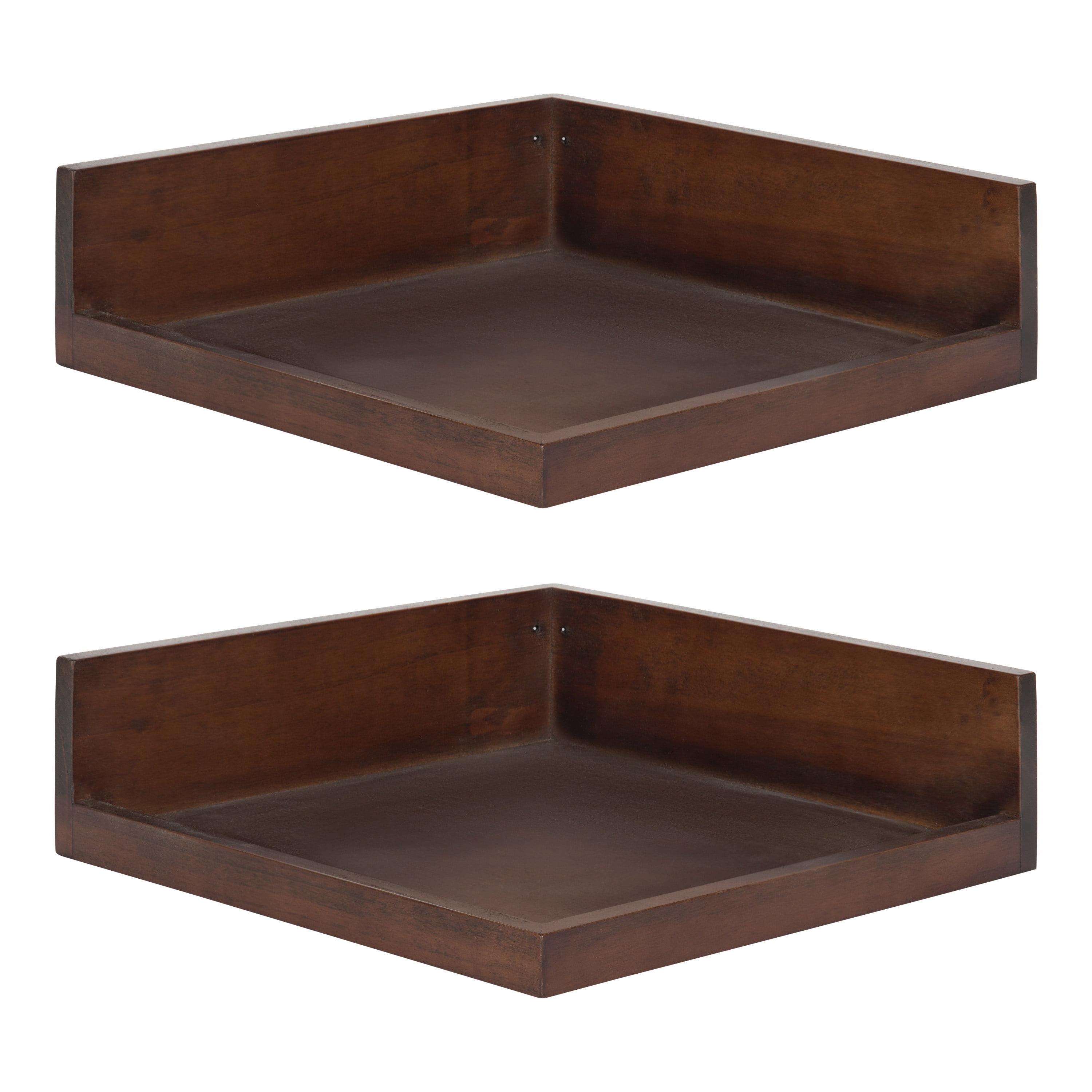 Walnut Brown Floating Corner Wood Wall Shelf Set