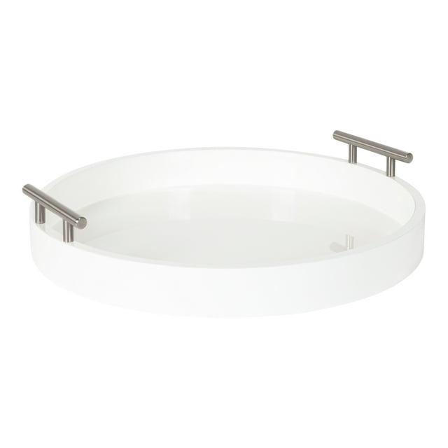 Kate and Laurel Lipton Tray, 15.5" Diameter, White and Silver
