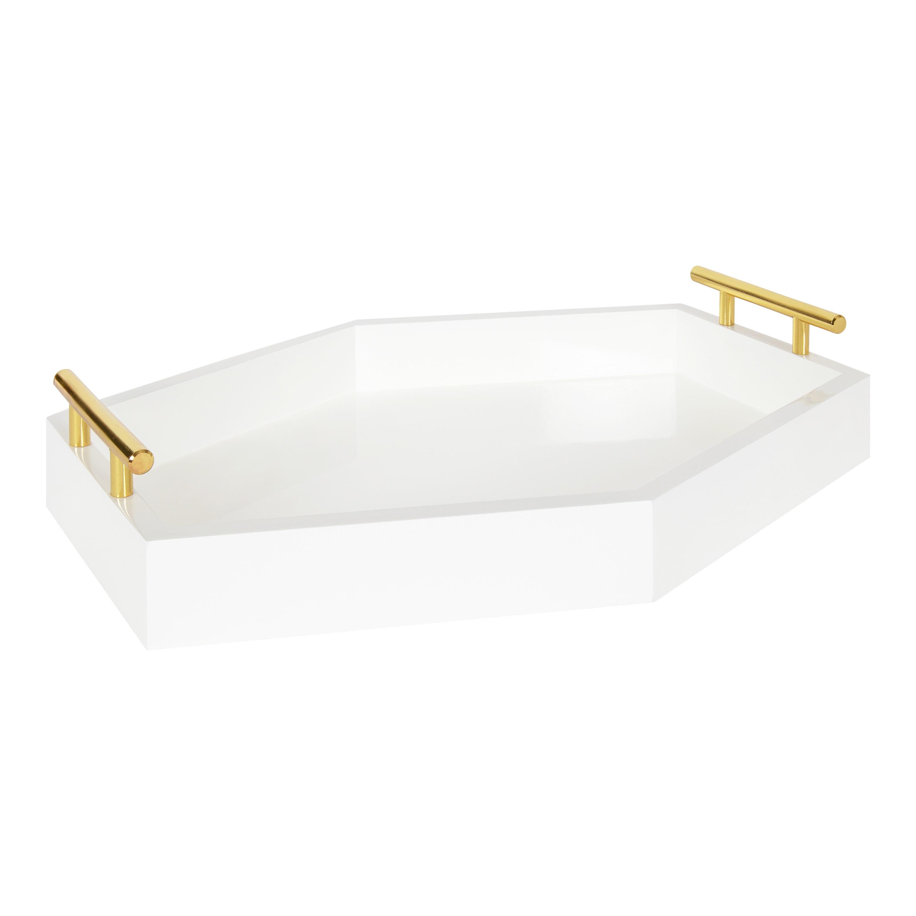 White and Gold Rectangular Wood Decorative Tray