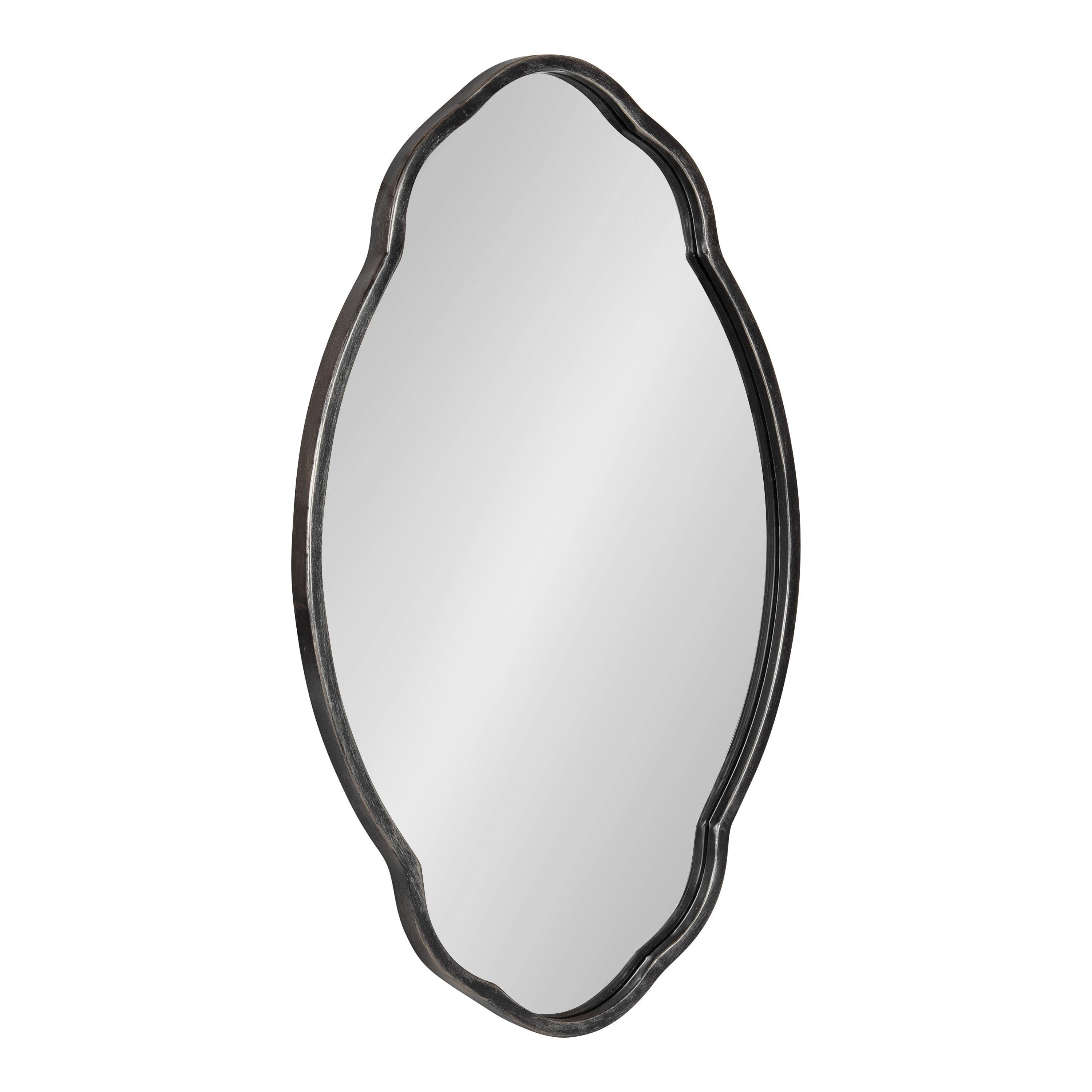 Kate & Laurel All Things Decor 18" x 30" Magritte Scalloped Oval Decorative Wall Mirror Black : Antique Finish, Metal Frame