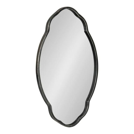 Kate & Laurel All Things Decor 18" x 30" Magritte Scalloped Oval Decorative Wall Mirror Black : Antique Finish, Metal Frame