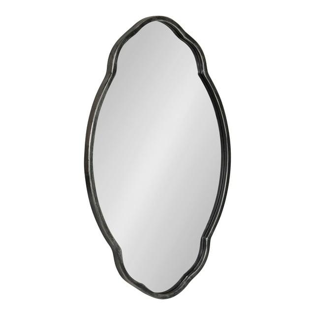 Kate & Laurel All Things Decor 18" x 30" Magritte Scalloped Oval Decorative Wall Mirror Black : Antique Finish, Metal Frame