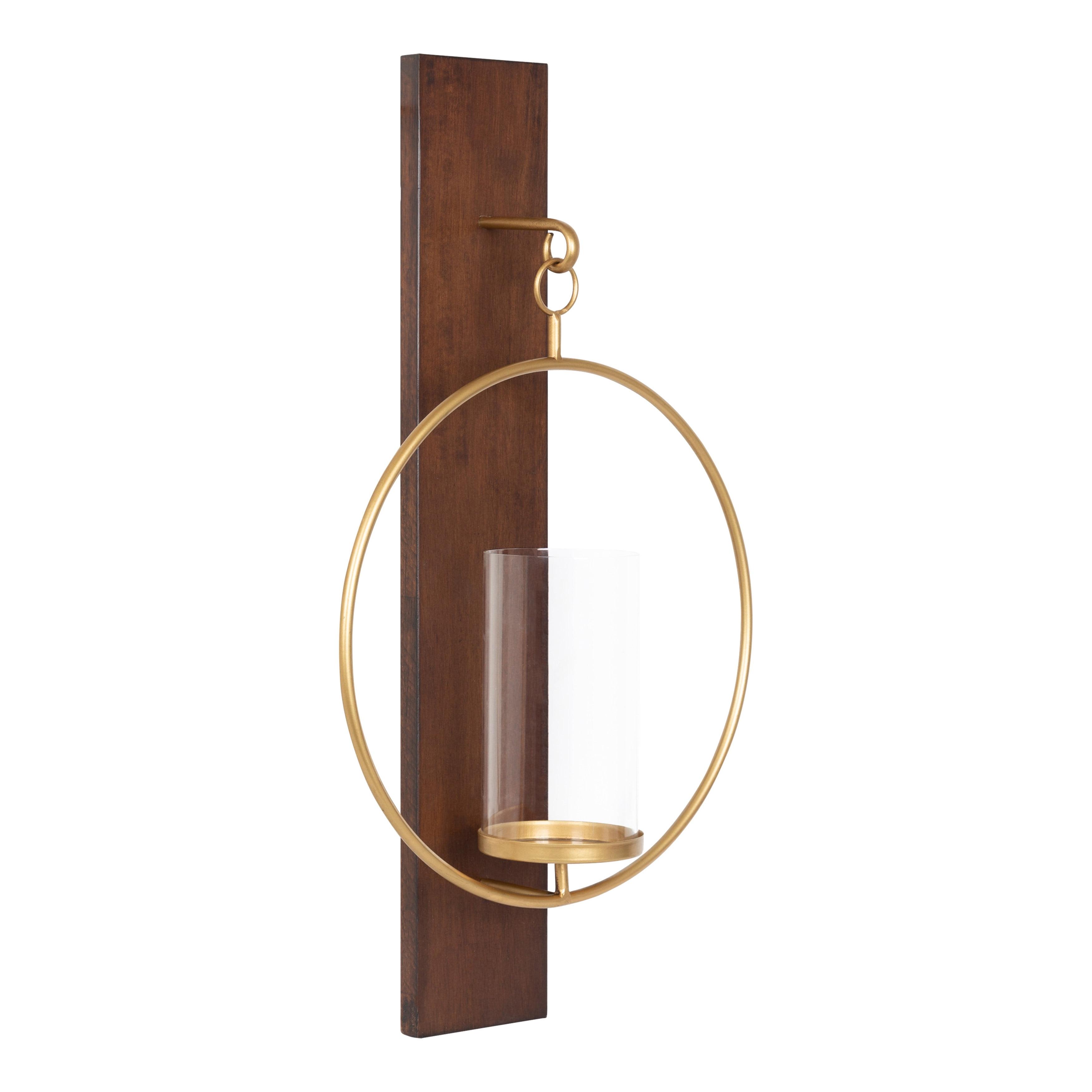 Maxfield 23.8" Rustic Walnut Wood & Gold Metal Wall Sconce