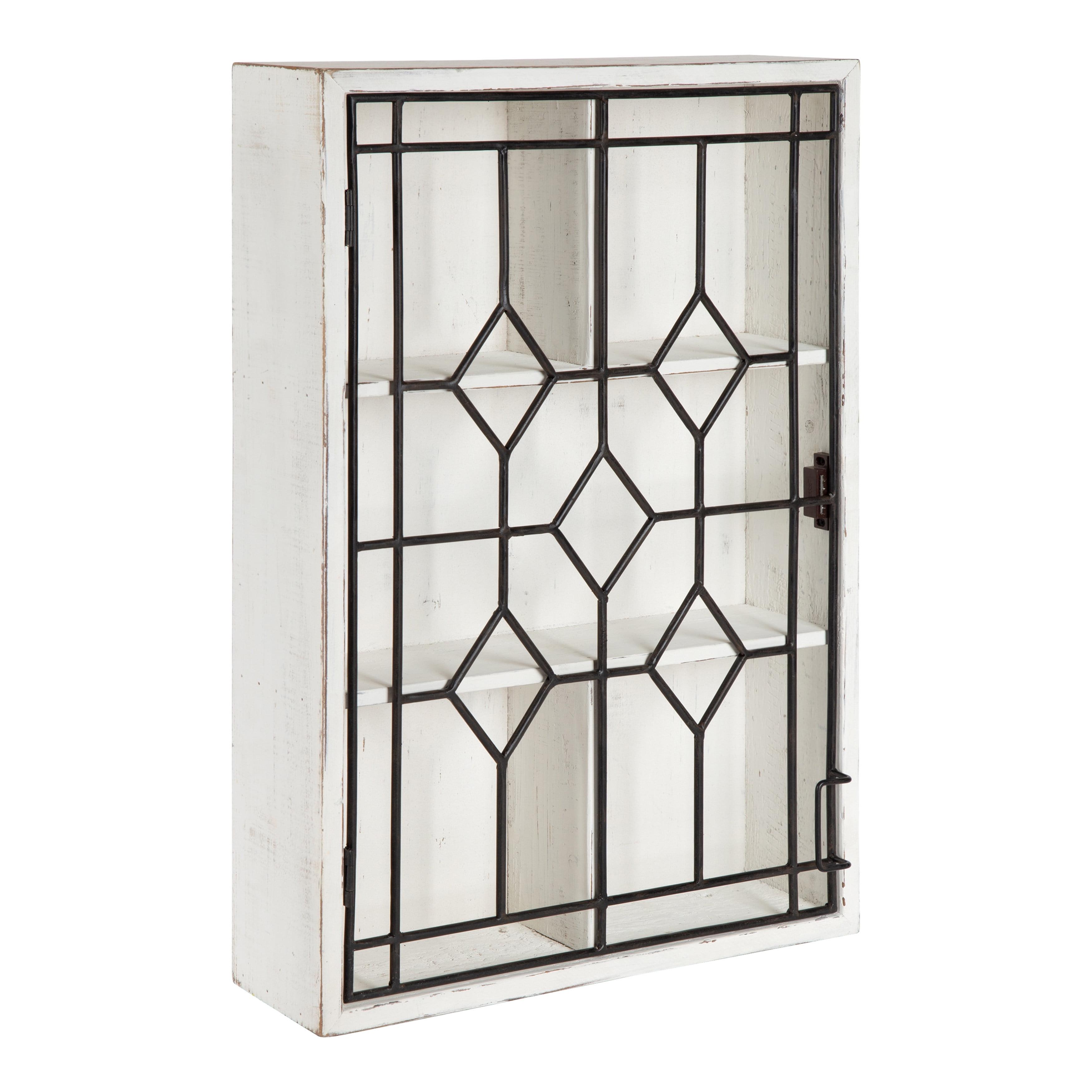 Whitewash Wooden Curio Cabinet with Decorative Black Iron Door