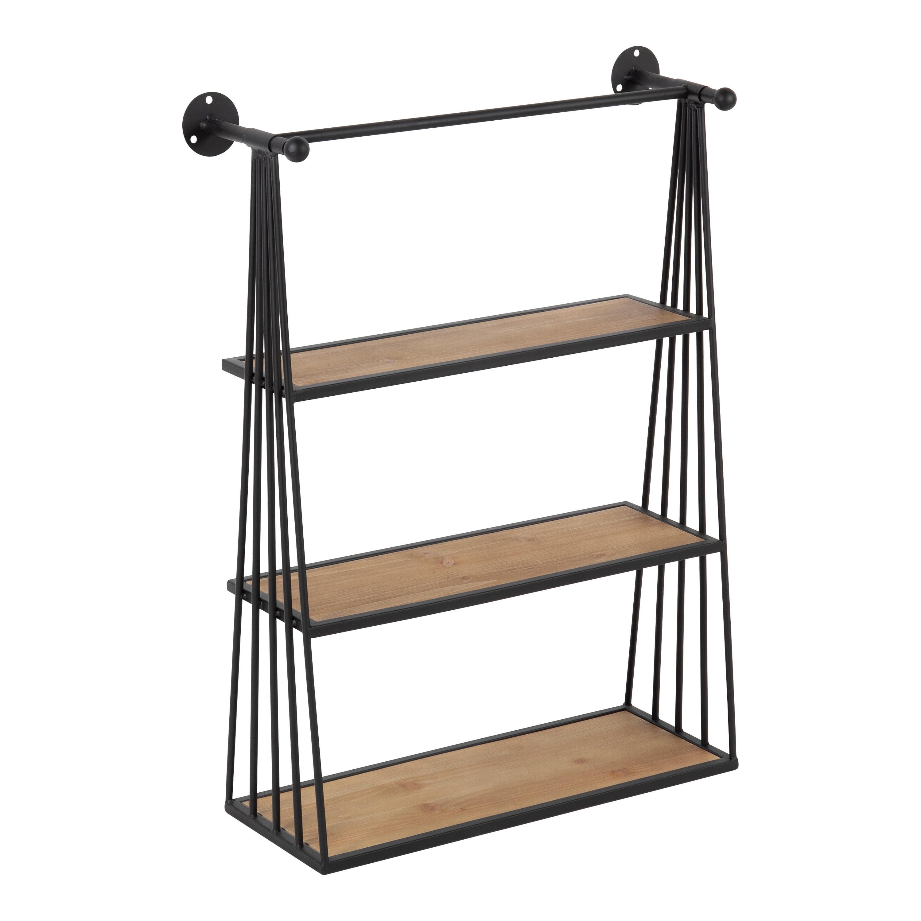 23" x 30" Nevin Wall Mounted Hanging Shelf Rustic Brown/Black - Kate and Laurel: Metal Frame, 3 Open Shelves