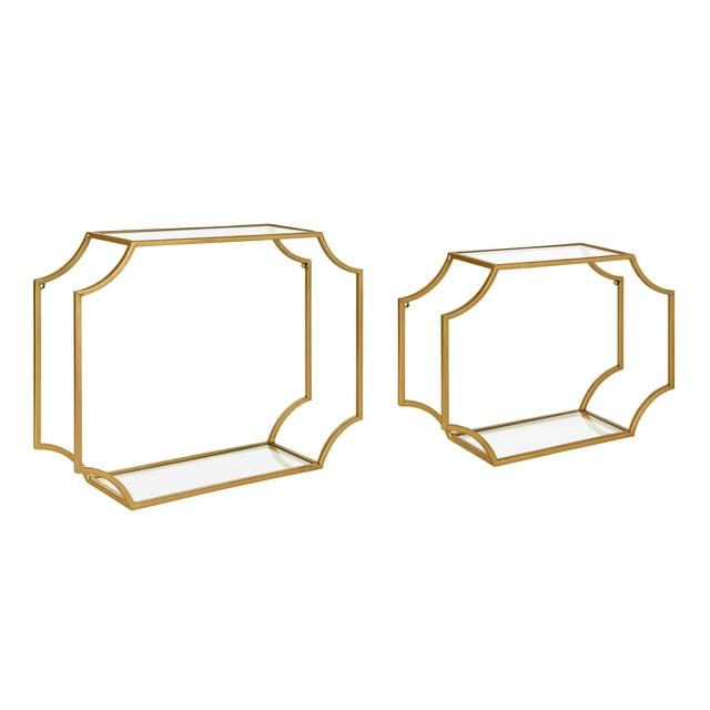 Kate and Laurel Metal Floating Shelves, Set of 2, 6" x 24", Gold