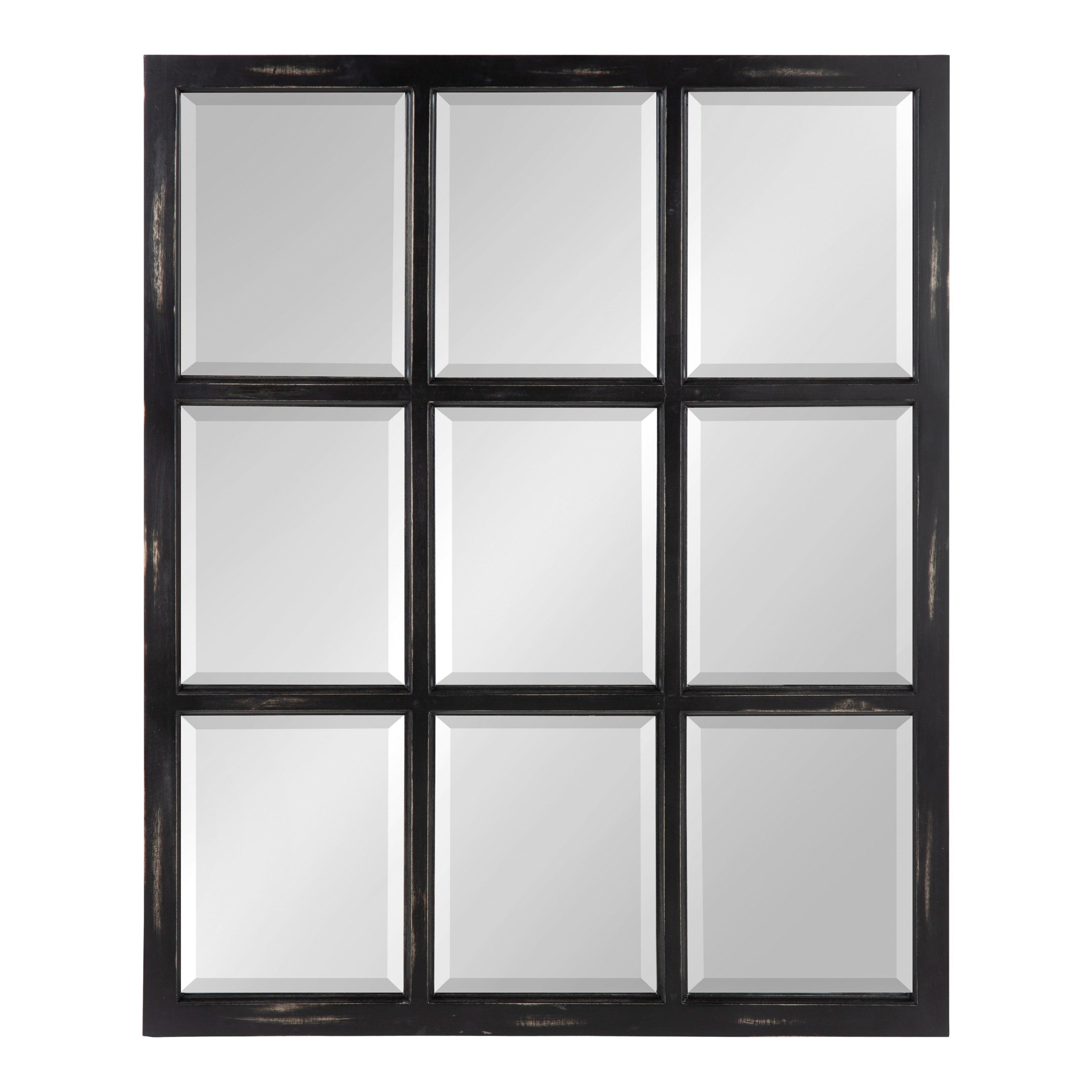 26" x 32" Hogan Windowpane Wall Mirror Black - Kate & Laurel All Things Decor: Modern Rectangular, No Assembly, Wood Frame