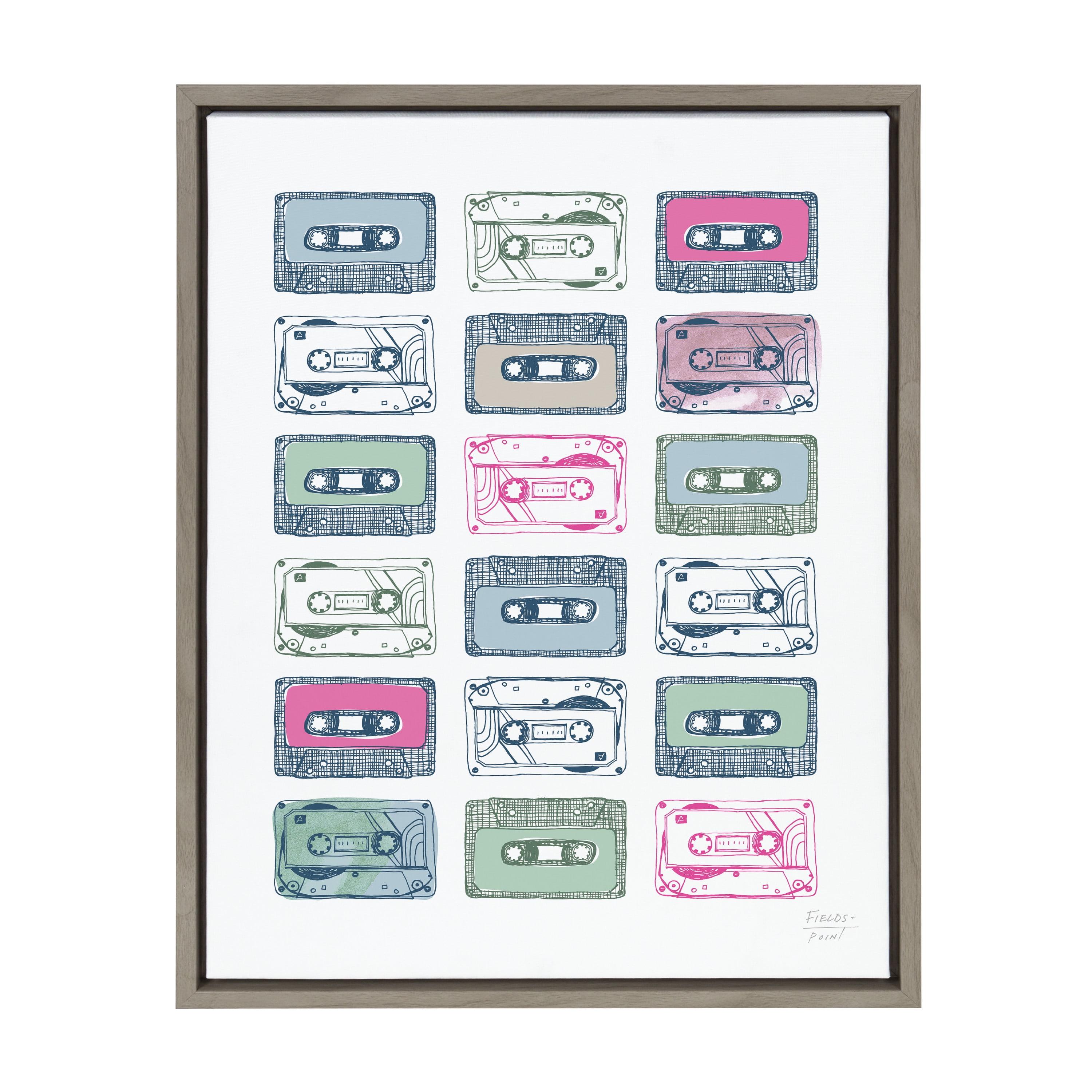 Retro Cassettes Print on Canvas with Gray Frame, 18" x 24"