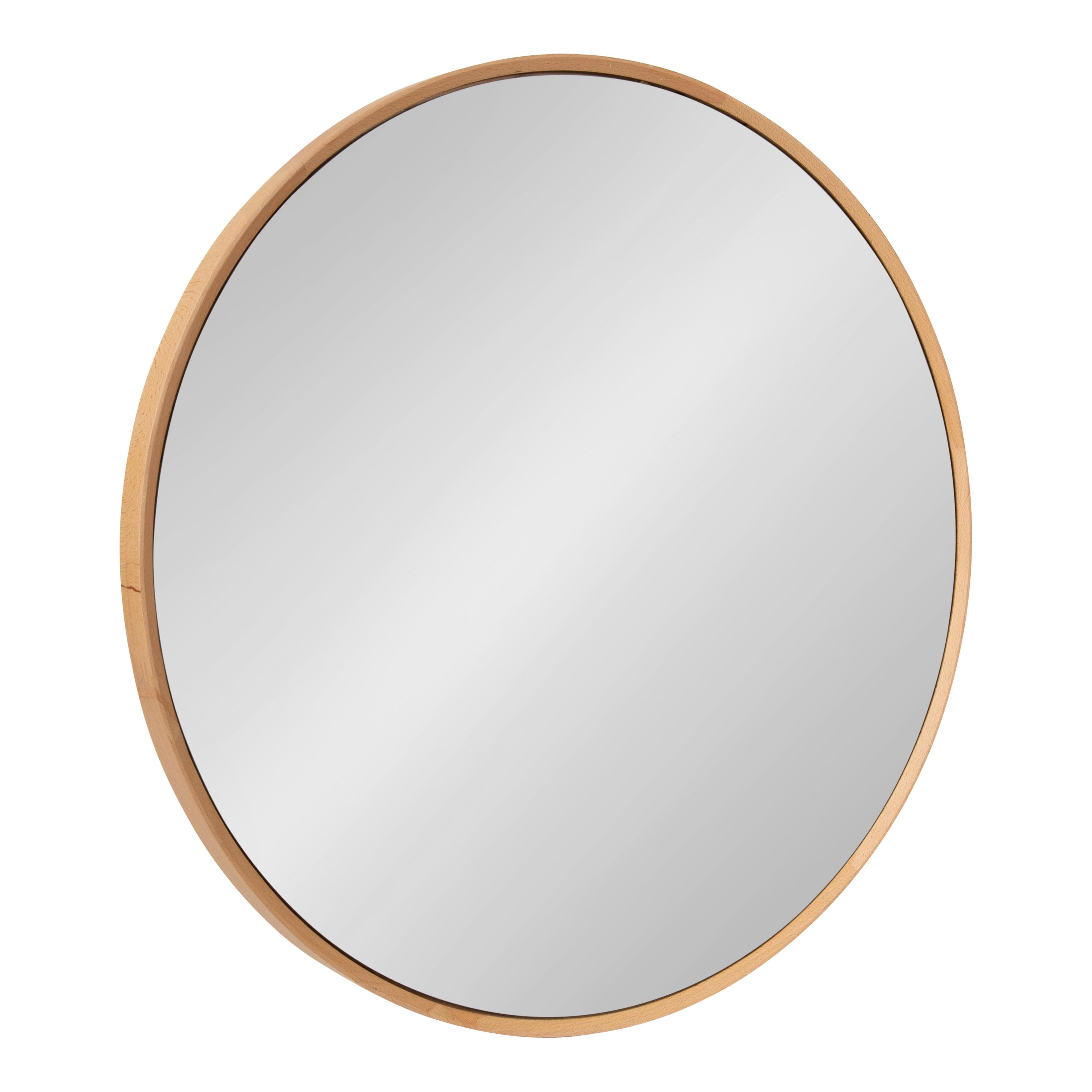 28" x 28" Norlund Framed Round Decorative Wall Mirror Natural - Kate & Laurel All Things Decor: Beechwood, No Assembly