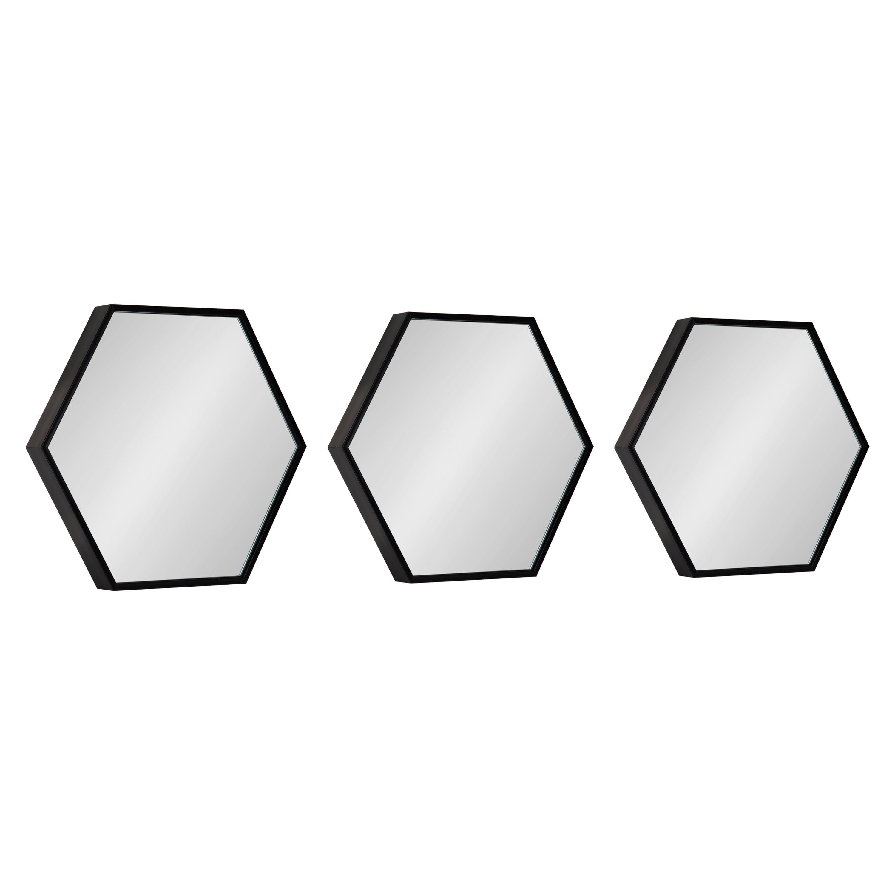 MHSHZLJZK Modern Hexagon Wall Mirror Set, 3 Pieces Black, Chic Geometric Mirror for Wall