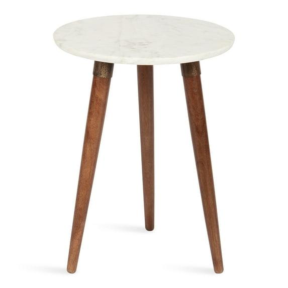 Kate and Laurel Rumsen Round Marble Side Table, 16x16x21, Walnut Brown
