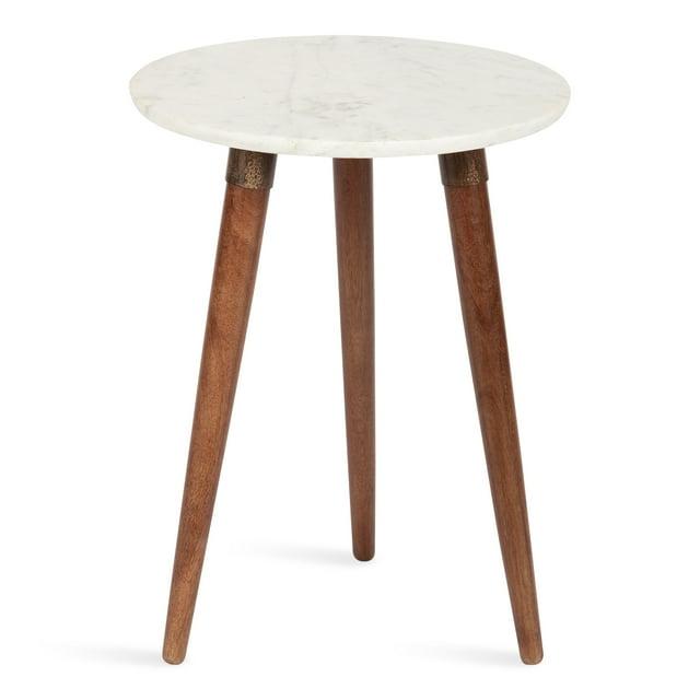 Kate and Laurel Rumsen Round Marble Side Table, 16x16x21, Walnut Brown