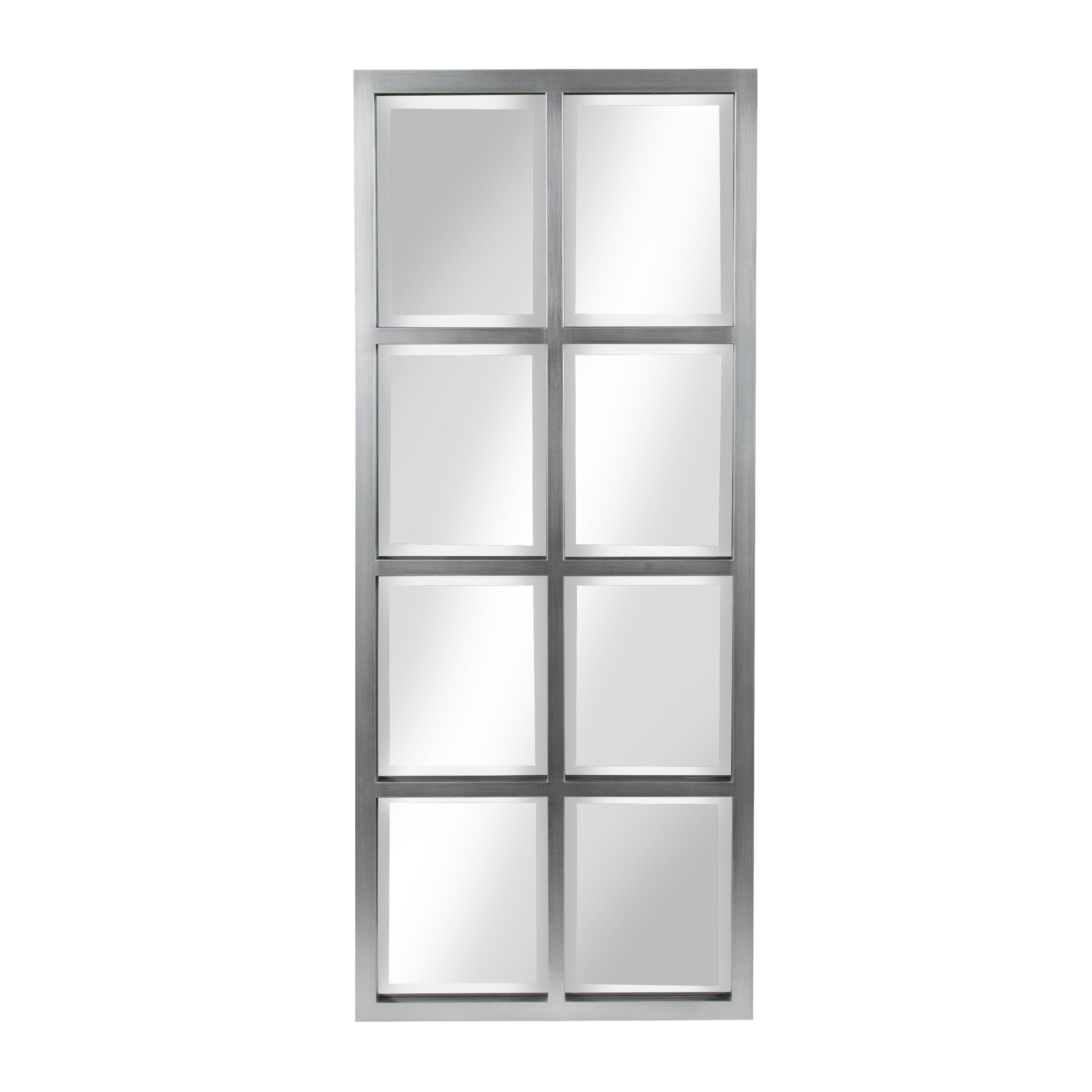 17" x 42" Stryker Windowpane Framed 8-Pane Wall Mirror Silver - Kate and Laurel: Beveled, Easy Mount