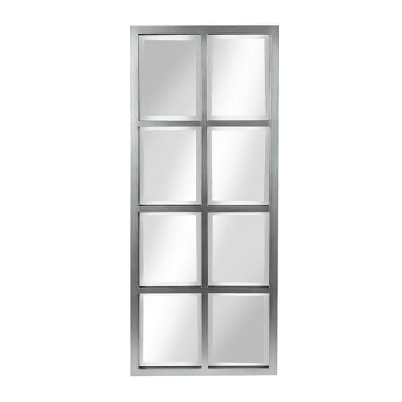 17" x 42" Stryker Windowpane Framed 8-Pane Wall Mirror Silver - Kate and Laurel: Beveled, Easy Mount