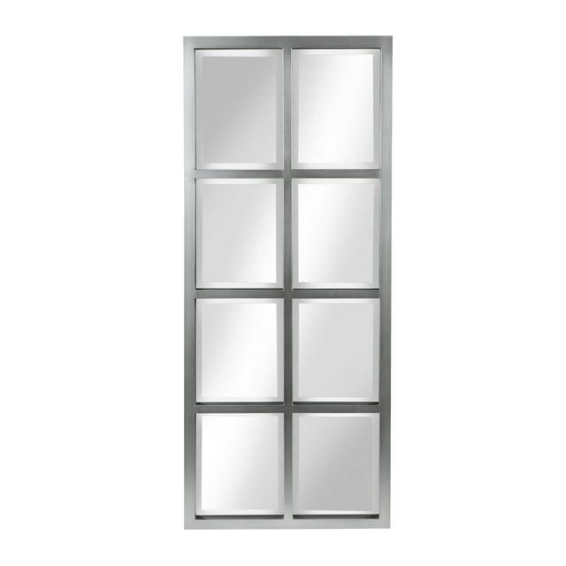 17" x 42" Stryker Windowpane Framed 8-Pane Wall Mirror Silver - Kate and Laurel: Beveled, Easy Mount