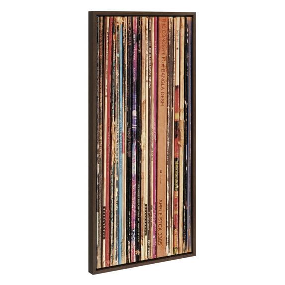 18" x 40" Sylvie Records Framed Canvas by Robert Cadloff of Bomobob Brown - Kate & Laurel All Things Decor: Mid-Century Modern Wall Art