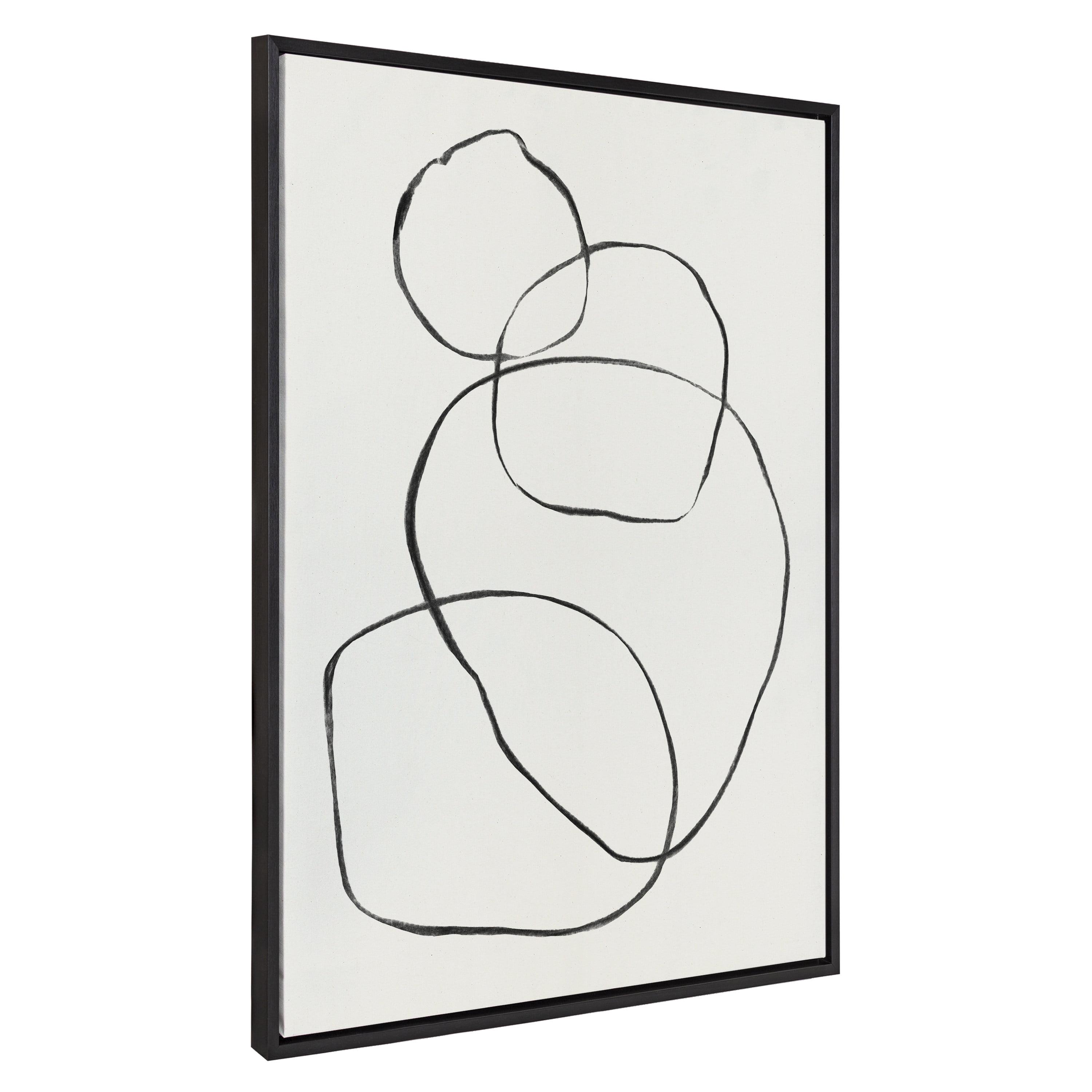 Kate and Laurel Sylvie 869 Going in Circles Framed Canvas Wall Art by Teju Reval of SnazzyHues, 31.5x41.5 Black, Modern Abstract Wall Decor Art