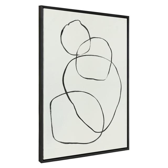 Kate and Laurel Sylvie 869 Going in Circles Framed Canvas Wall Art by Teju Reval of SnazzyHues, 31.5x41.5 Black, Modern Abstract Wall Decor Art
