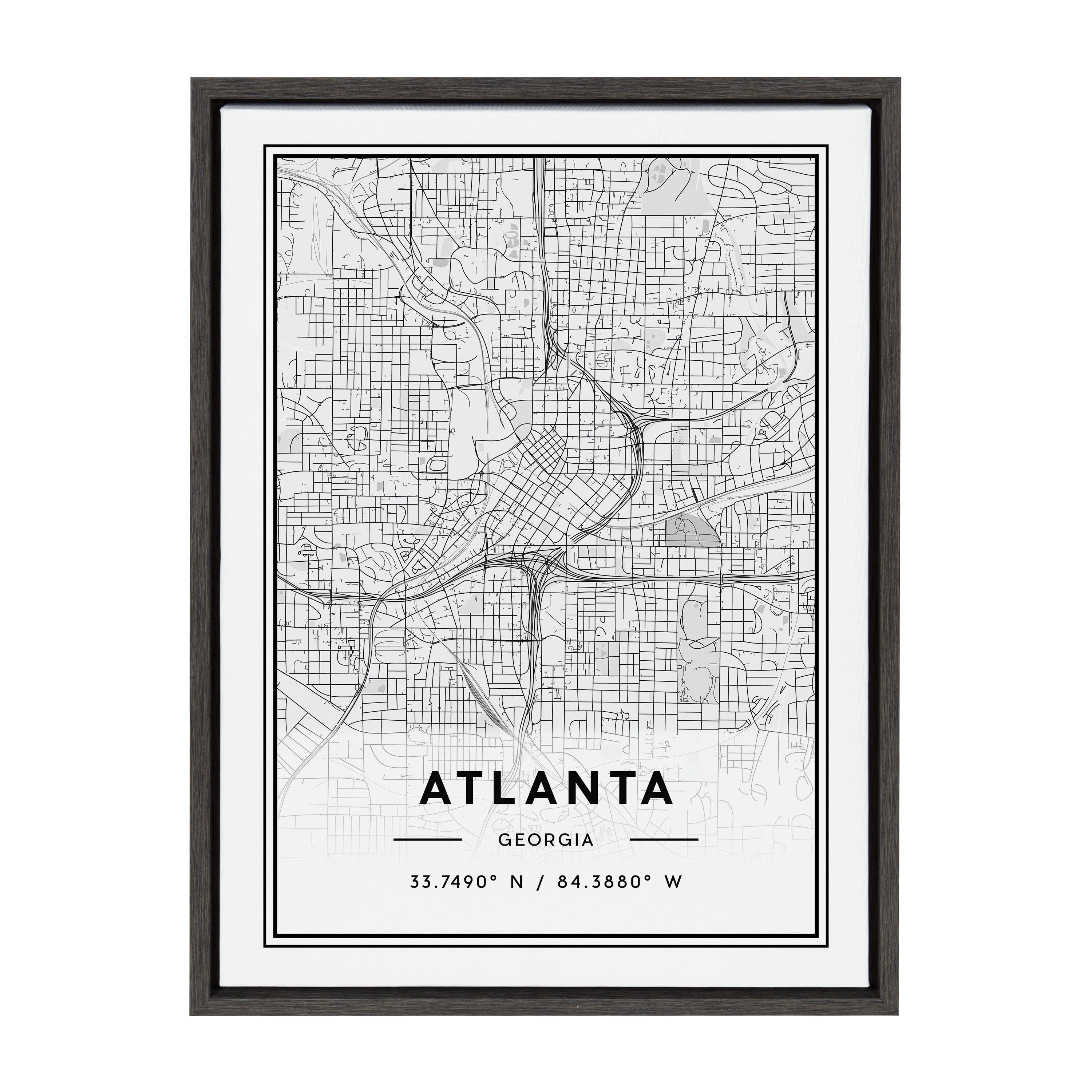 18" x 24" Sylvie Atlanta Modern Map Framed Wall Canvas by Jake Goossen - Kate & Laurel: Digital Art, Home Decor