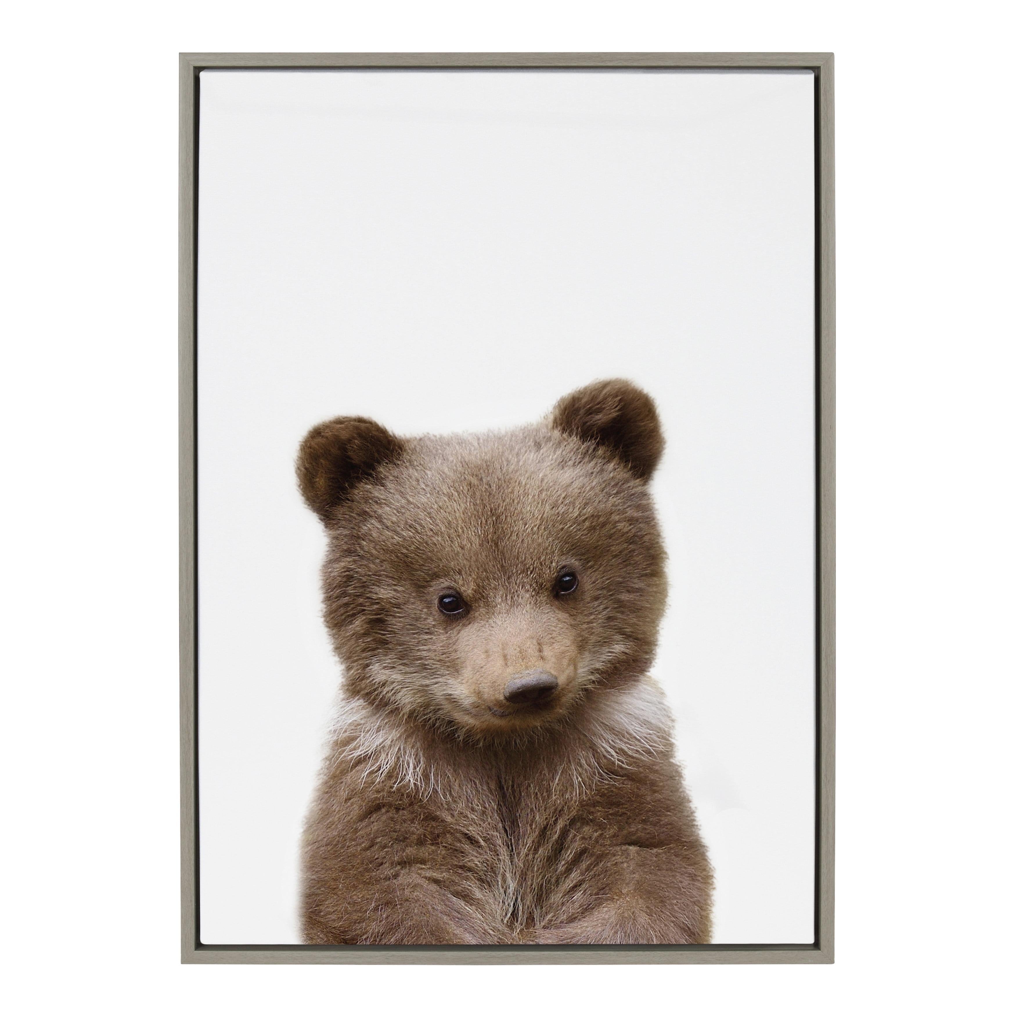 23" x 33" Sylvie Baby Bear Framed Canvas by Amy Peterson Gray: Nursery Wall Art - Kate & Laurel All Things Decor