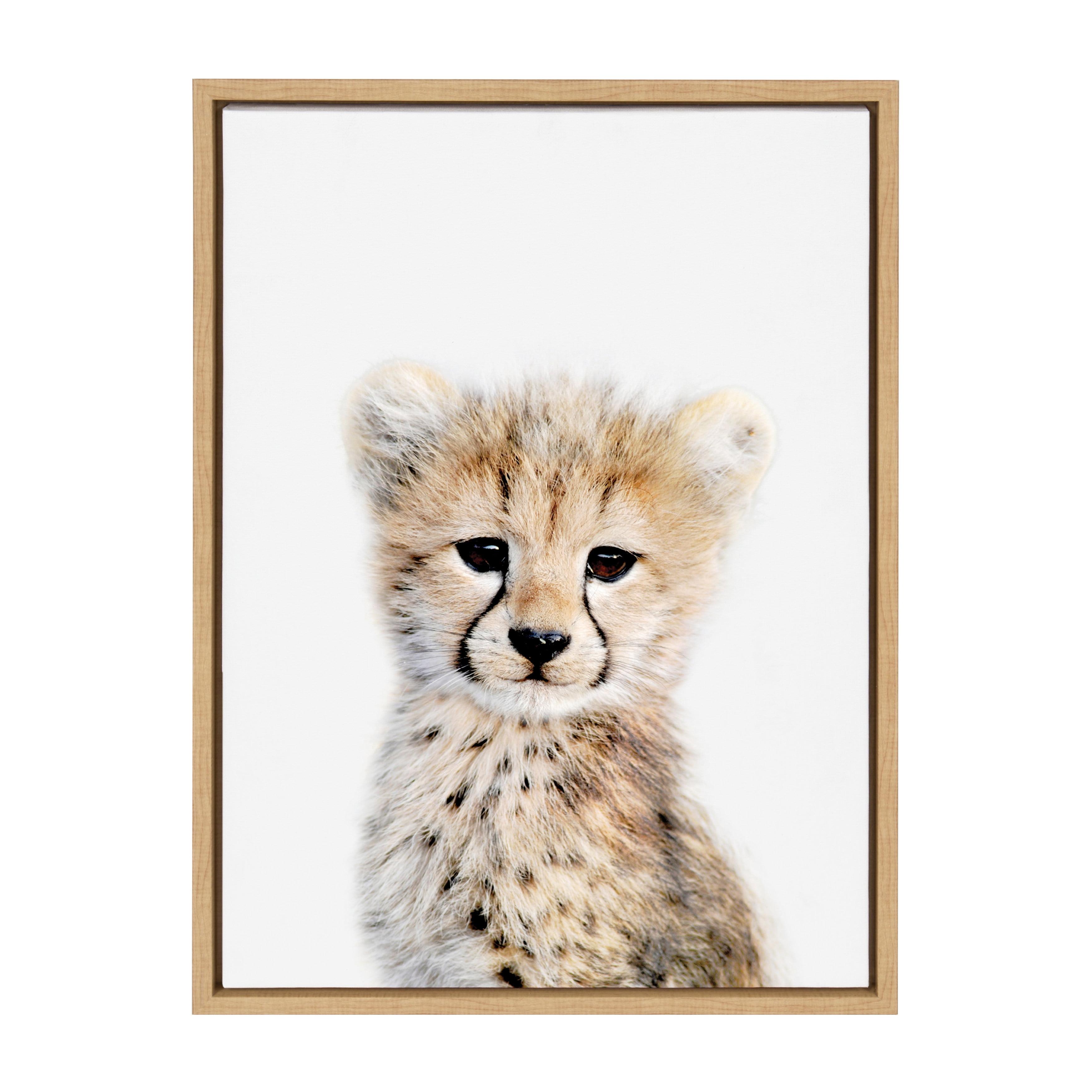 18" x 24" Sylvie Cheetah Framed Canvas by Amy Peterson Natural: Kate & Laurel, Vertical Wall Art