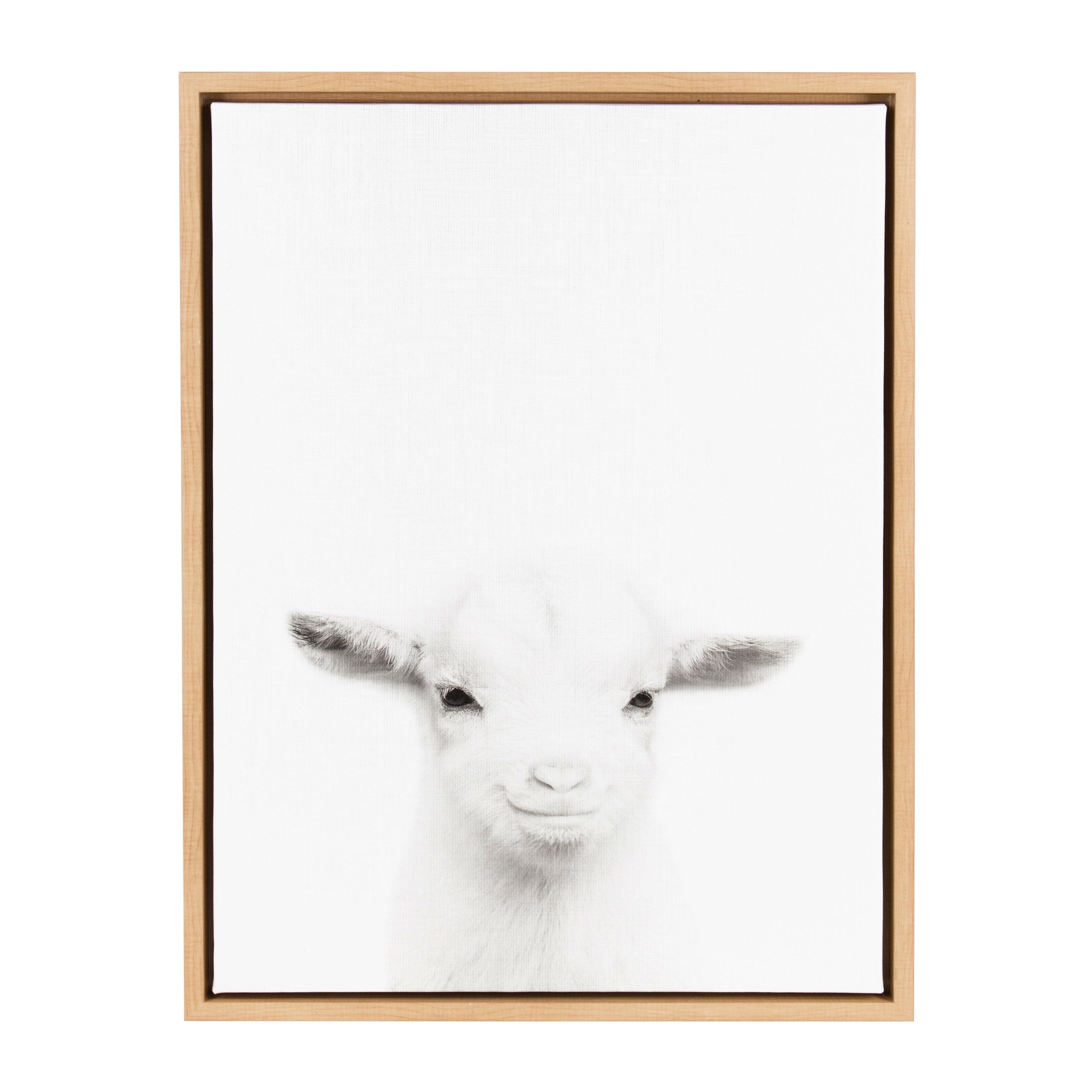 24" x 18" Baby Goat Framed Kids' Canvas Art Natural - Uniek