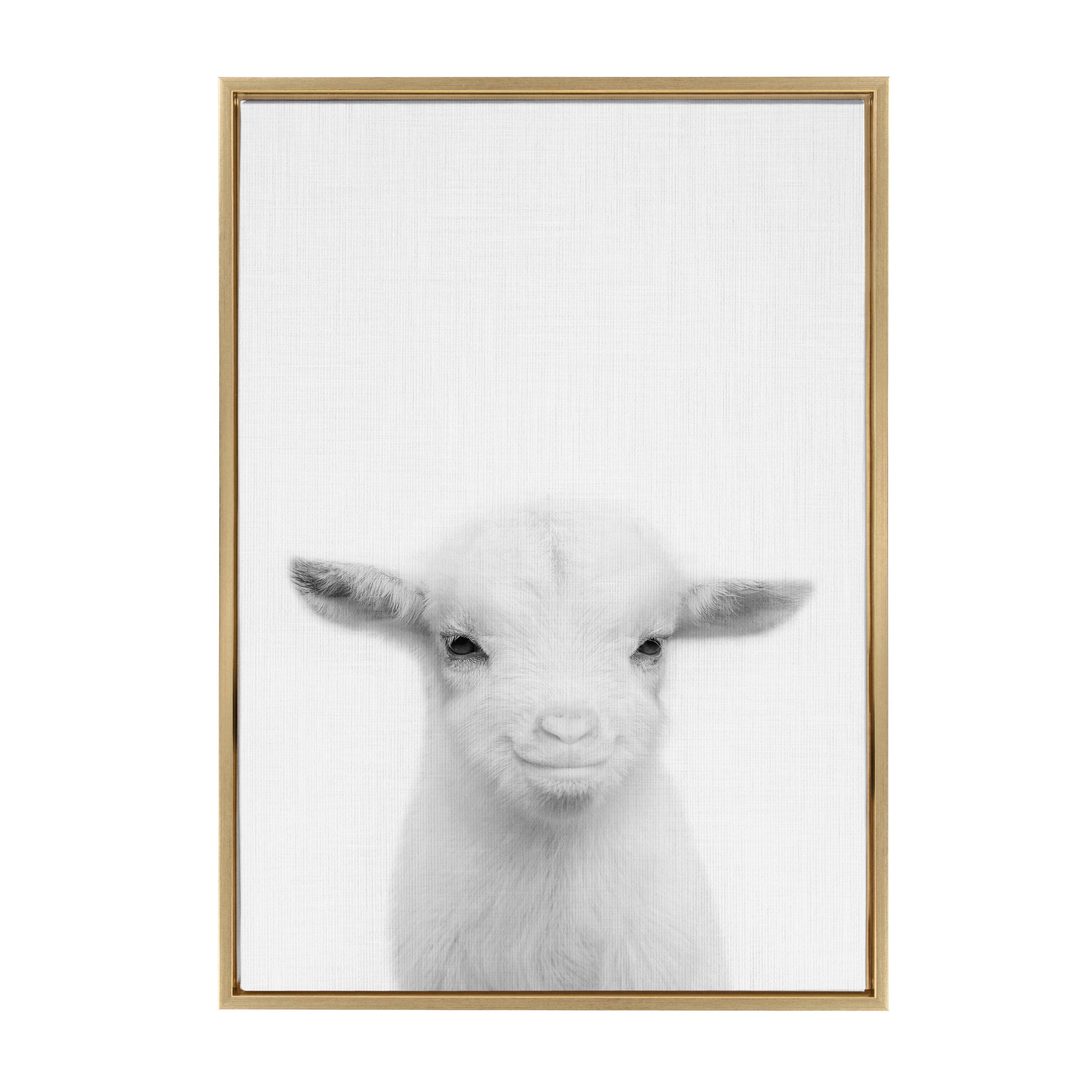 23" x 33" Sylvie Baby Goat Framed Canvas by Simon Te Tai Gold - Kate & Laurel All Things Decor: Modern Style, Plastic Frame