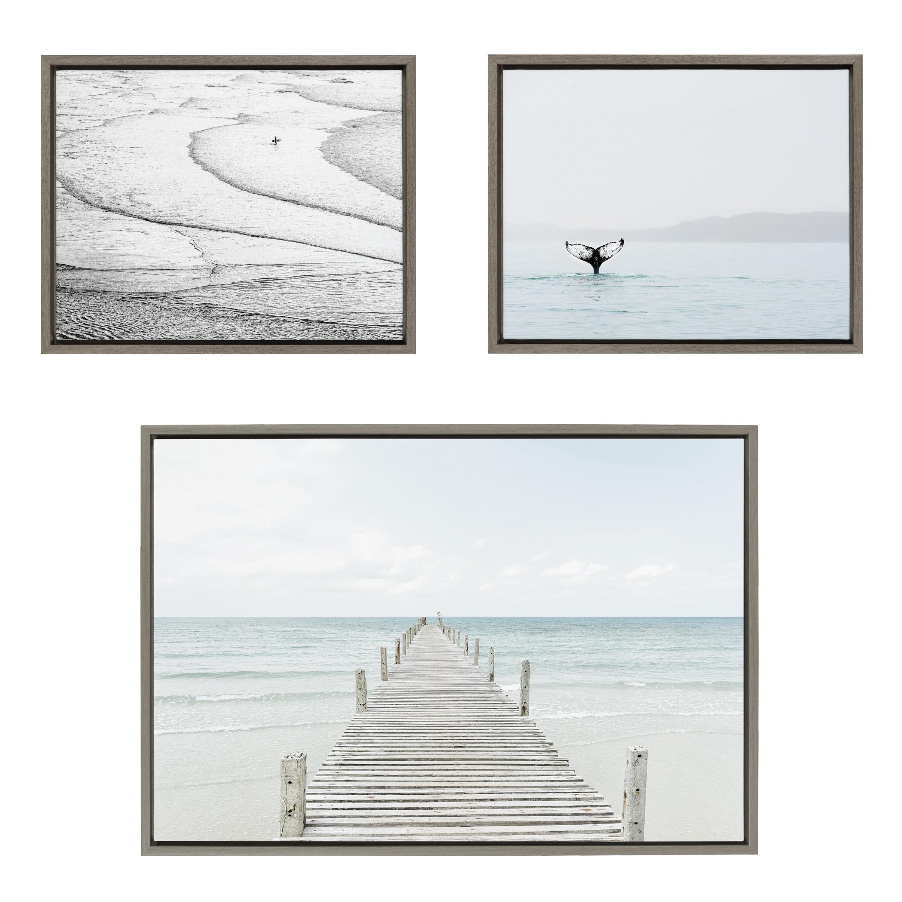 Coastal Ocean Beach and Whale Canvas Art Set