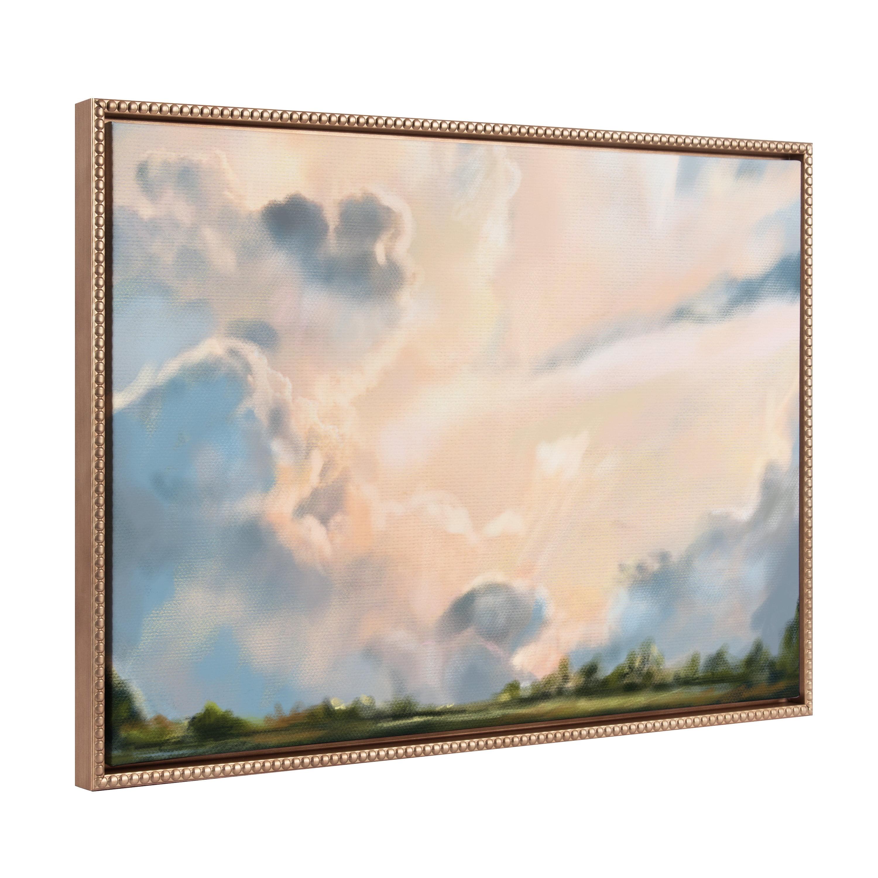 Kate & Laurel All Things Decor 23"x33" Sylvie Beaded Clouds Framed Canvas by Mary Sparrow Gold : Landscape, Home Wall Decor