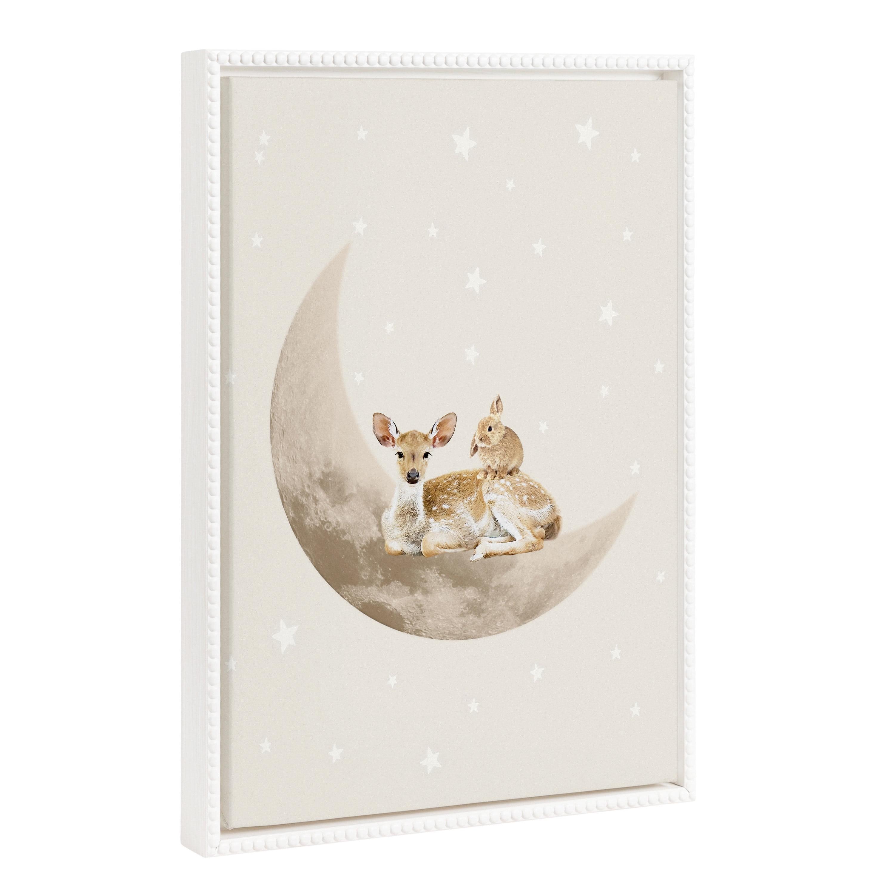 Kate & Laurel All Things Decor 18"x24" Sylvie Beaded on The Moon Framed Canvas by July Art Prints White : Modern Style