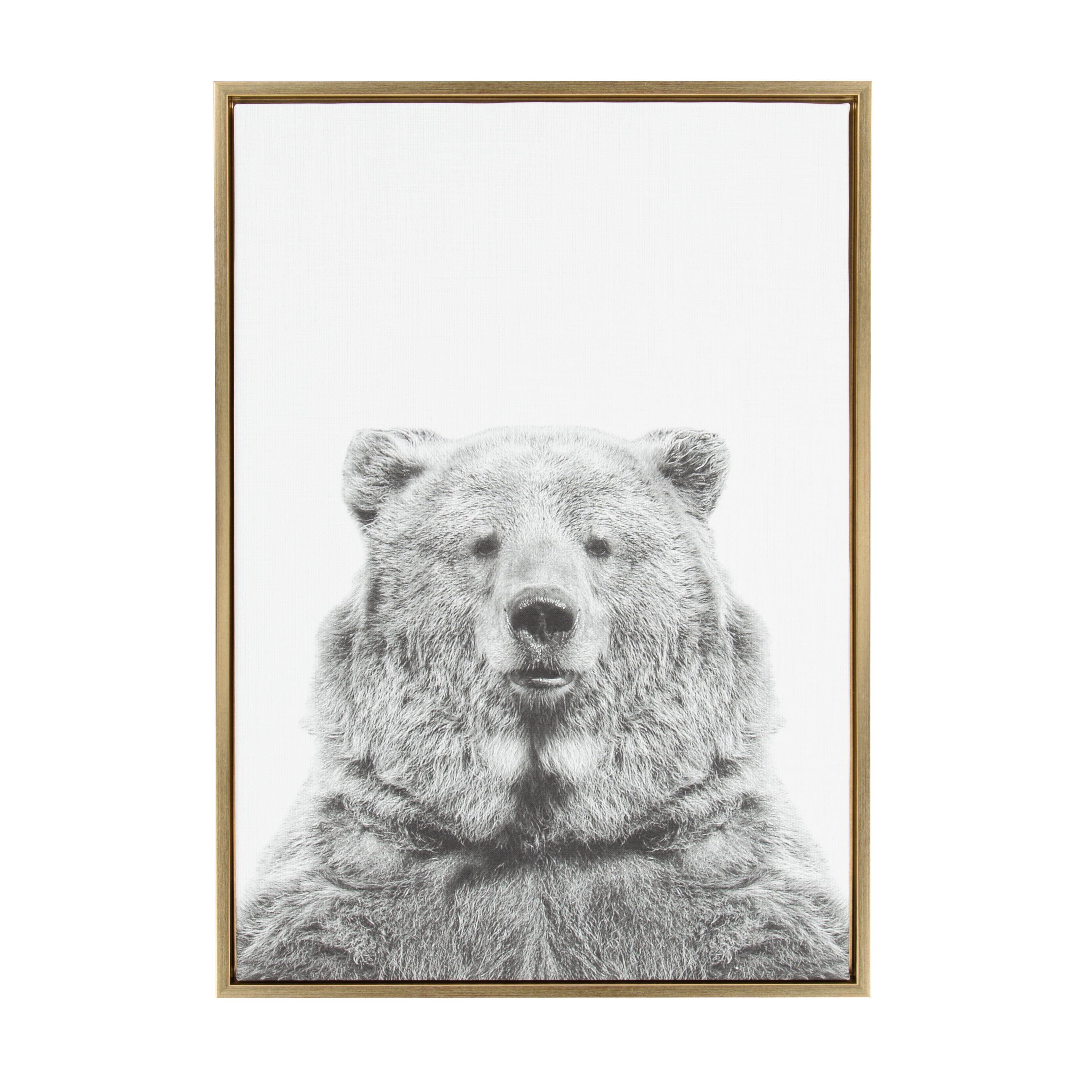 23" x 33" Sylvie Bear Framed Canvas by Simon Te Tai Gold - Kate & Laurel All Things Decor: Modern Animal Wall Art, Plastic Frame