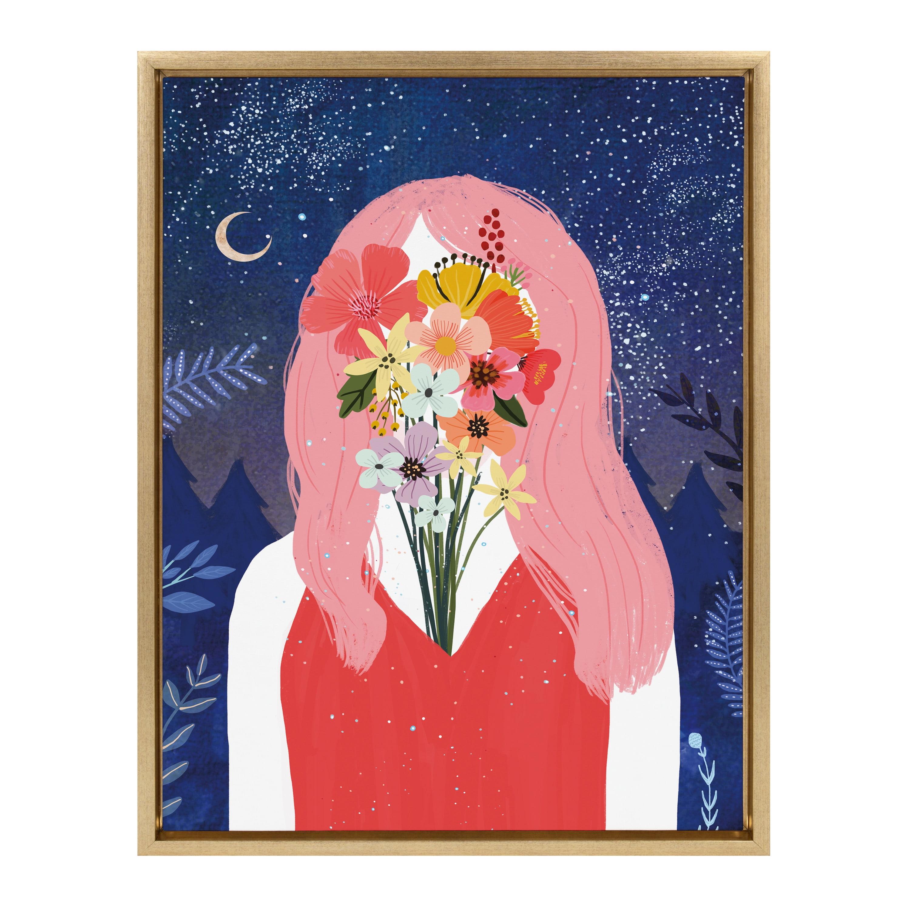 Cosmic Floral Girl Framed Canvas Print for Kids