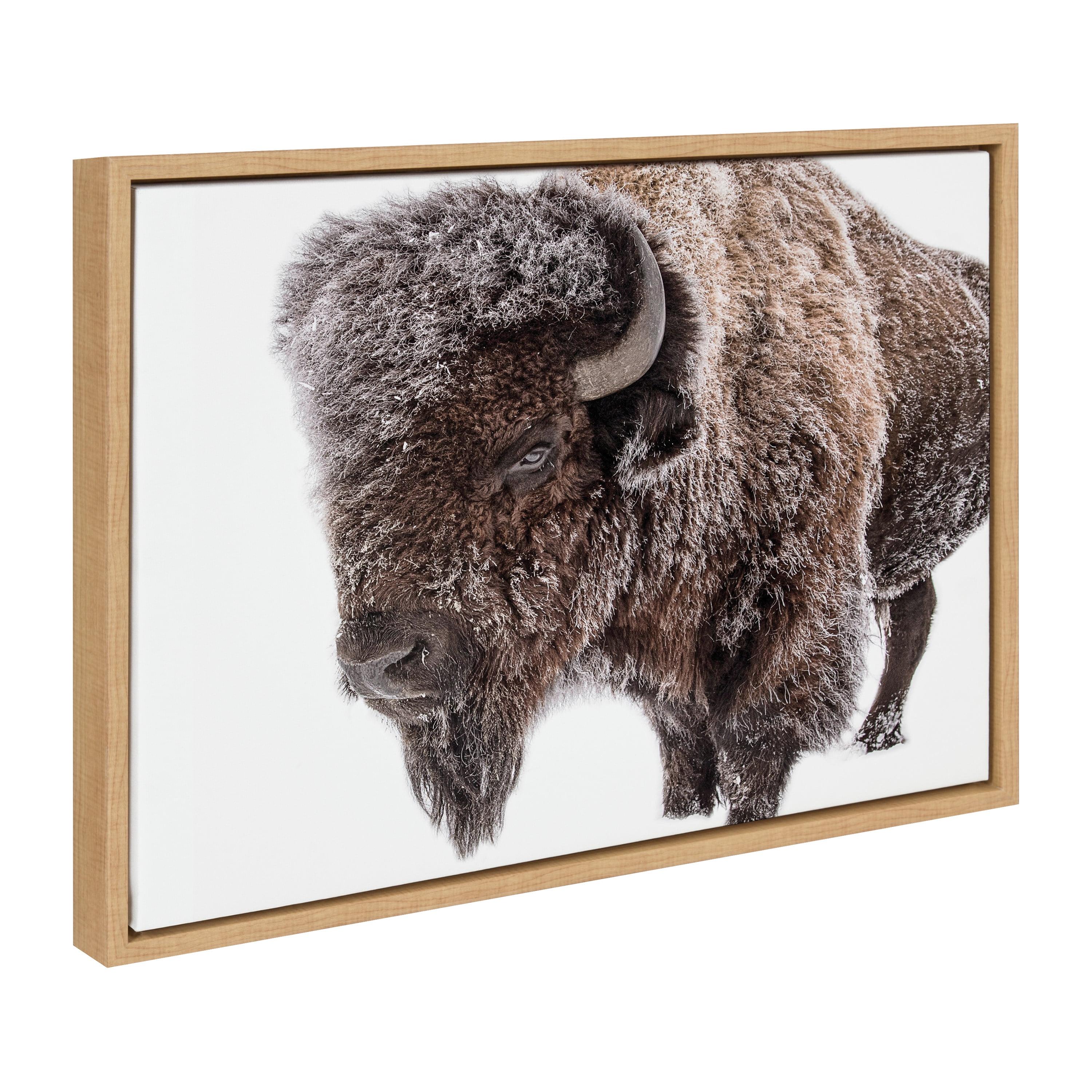 Sylvie Bison in Snow Framed Canvas by Amy Peterson Art Studio Natural - Kate & Laurel All Things Decor