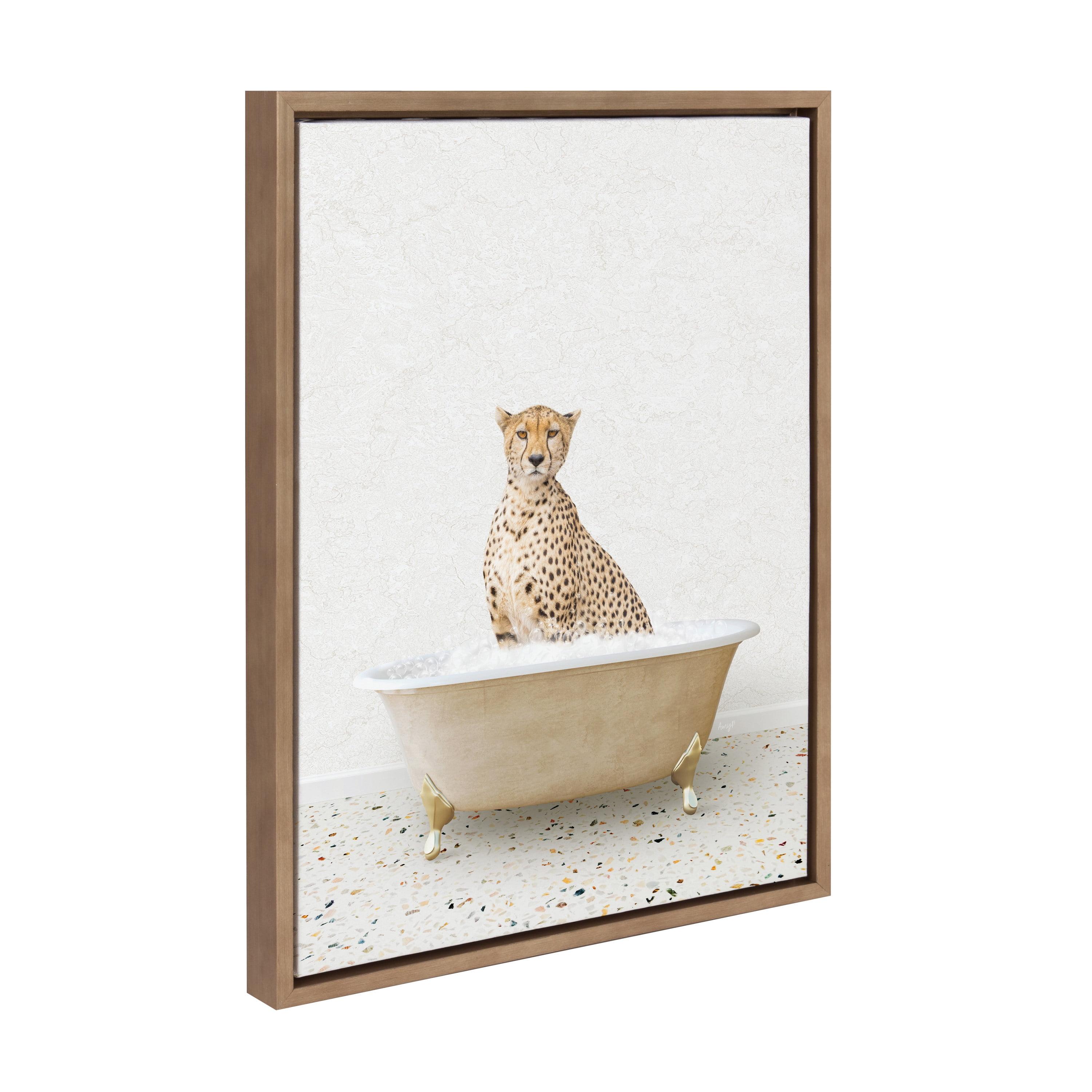 Kate & Laurel All Things Decor 18"x24" Sylvie Cheetah in Terrazzo Bath Framed Wall Art: Whimsical Animal Decor, Gold Frame