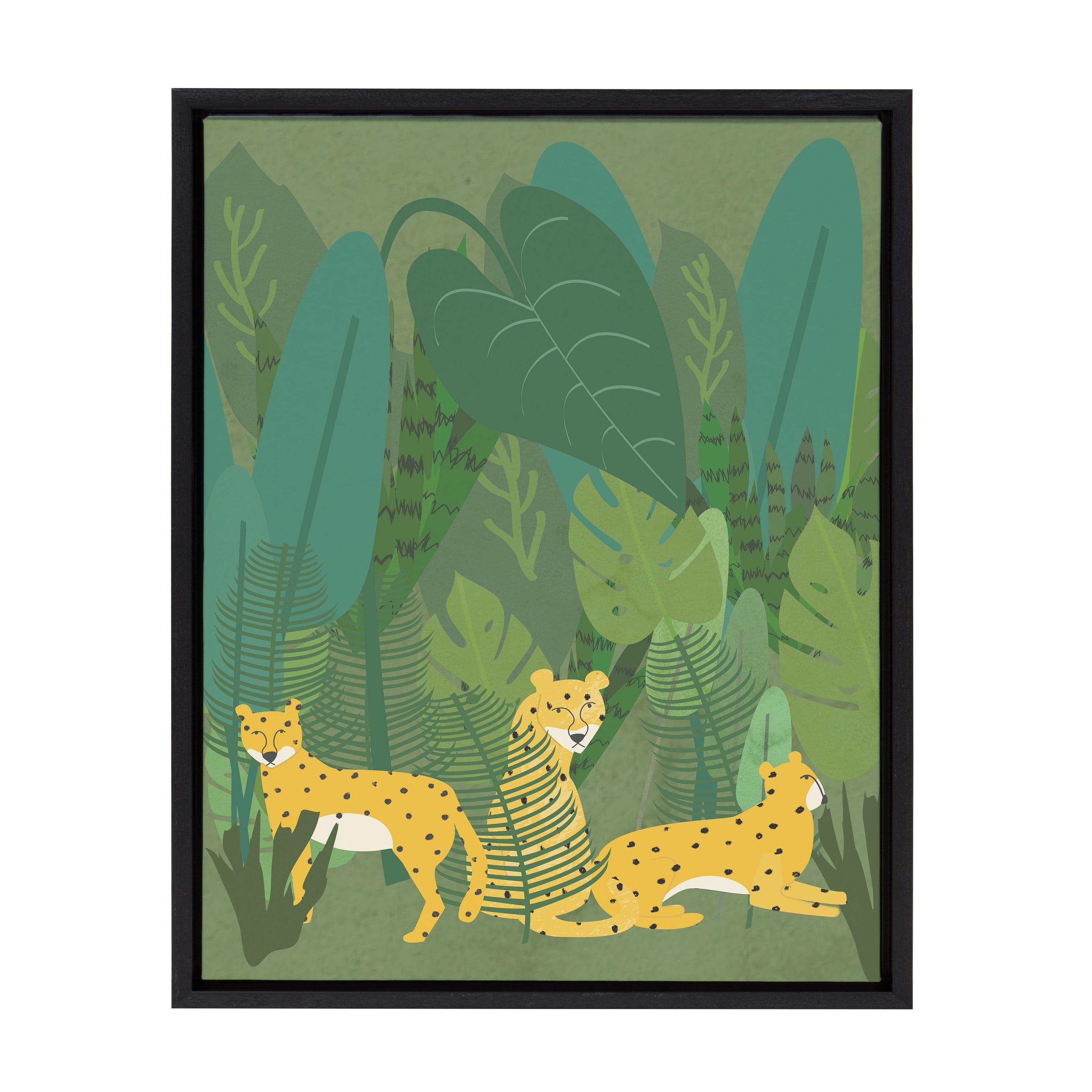 Cheetahs in the Jungle Framed Canvas Wall Art, 26.69" x 21.63"