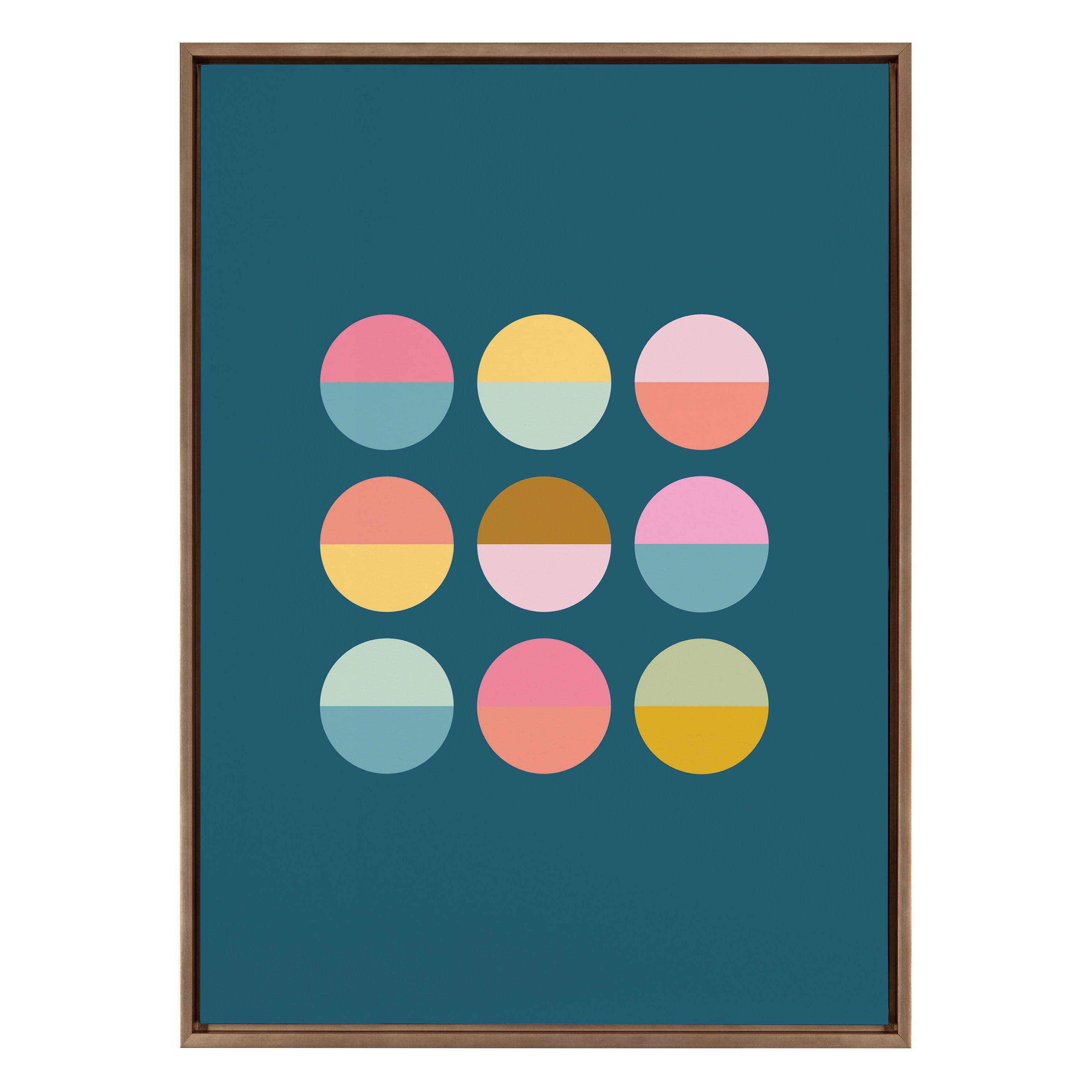 Kate & Laurel All Things Decor 28"x38" Sylvie Circles In Blue Framed Canvas by Apricot & Birch: Modern Wall Decor