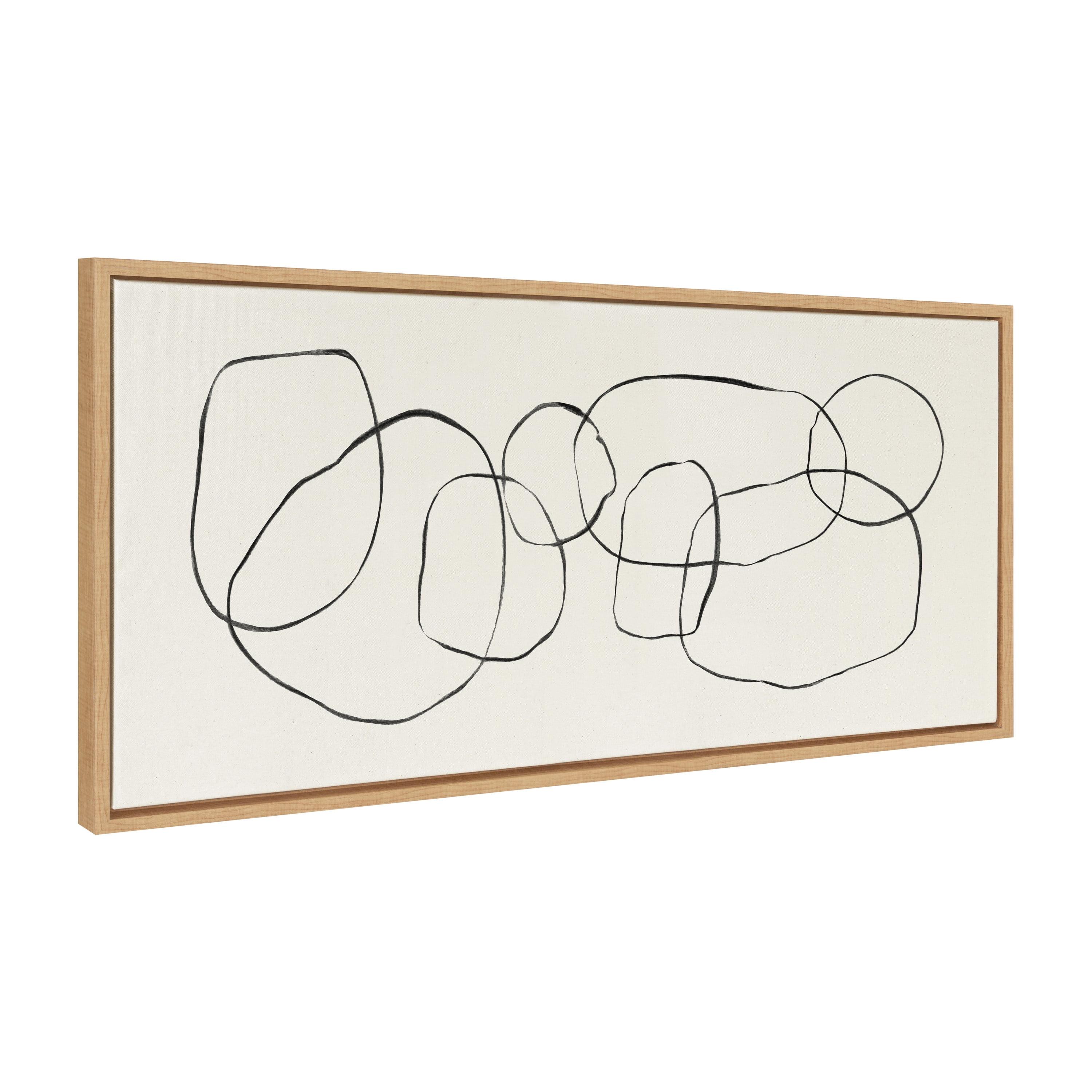 Kate and Laurel Sylvie Dancing Circles Framed Canvas by Teju Reval of SnazzyHues, 18x40, Natural