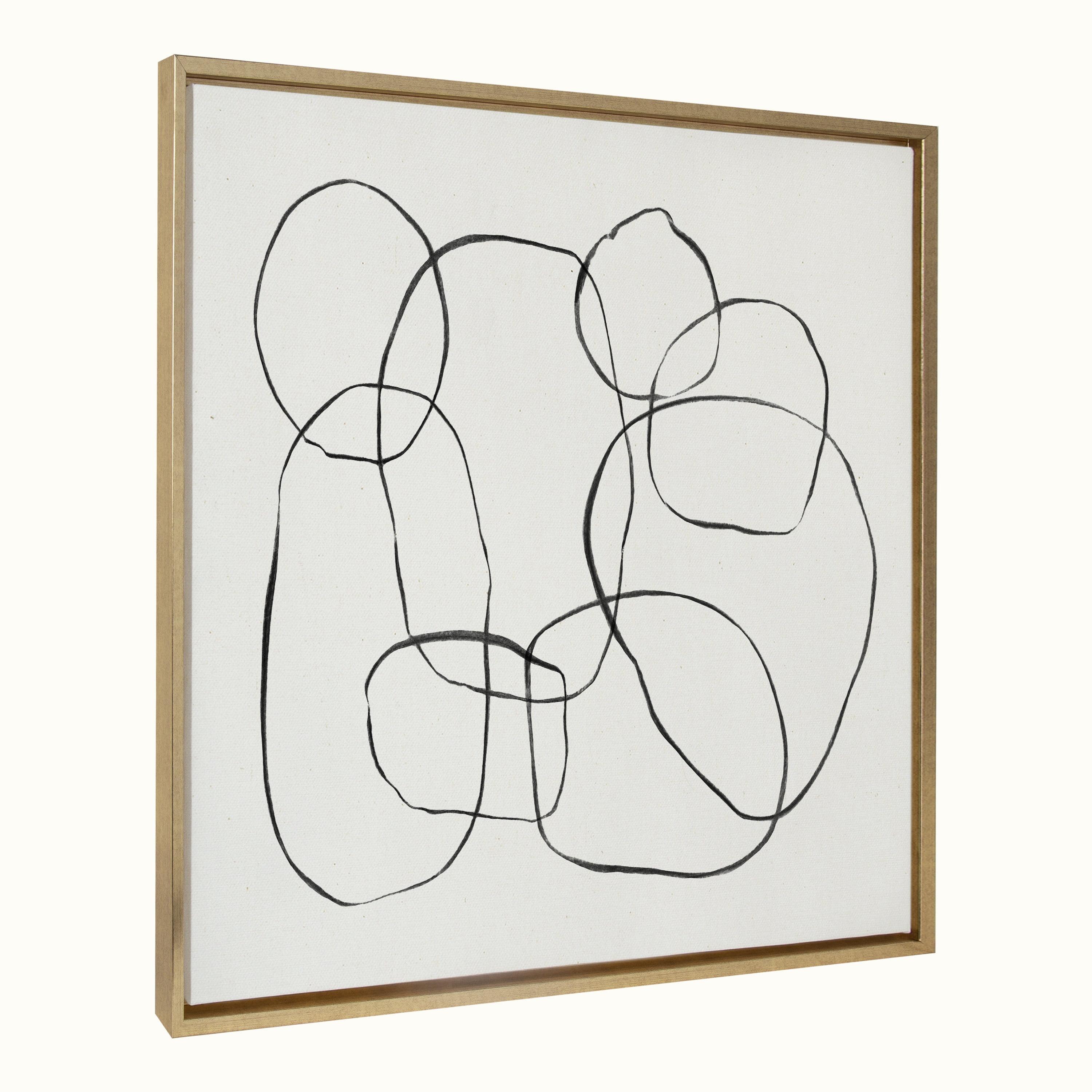 Kate and Laurel Sylvie Dancing Circles Framed Canvas by Teju Reval of SnazzyHues, 30x30, Bright Gold