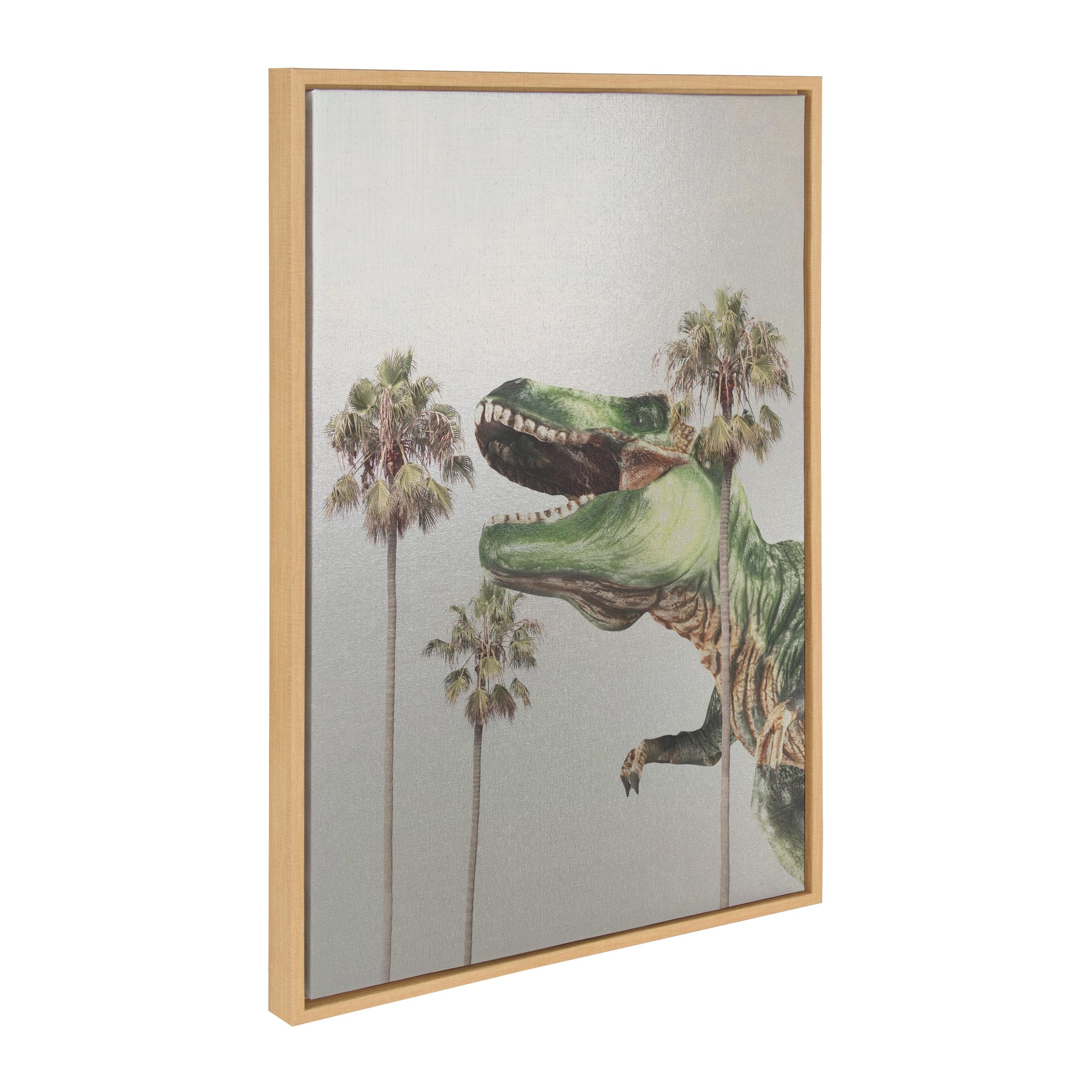 Kate & Laurel All Things Decor 23"x33" Sylvie Dinosaur Canvas Art: Whimsical Prehistoric Scene