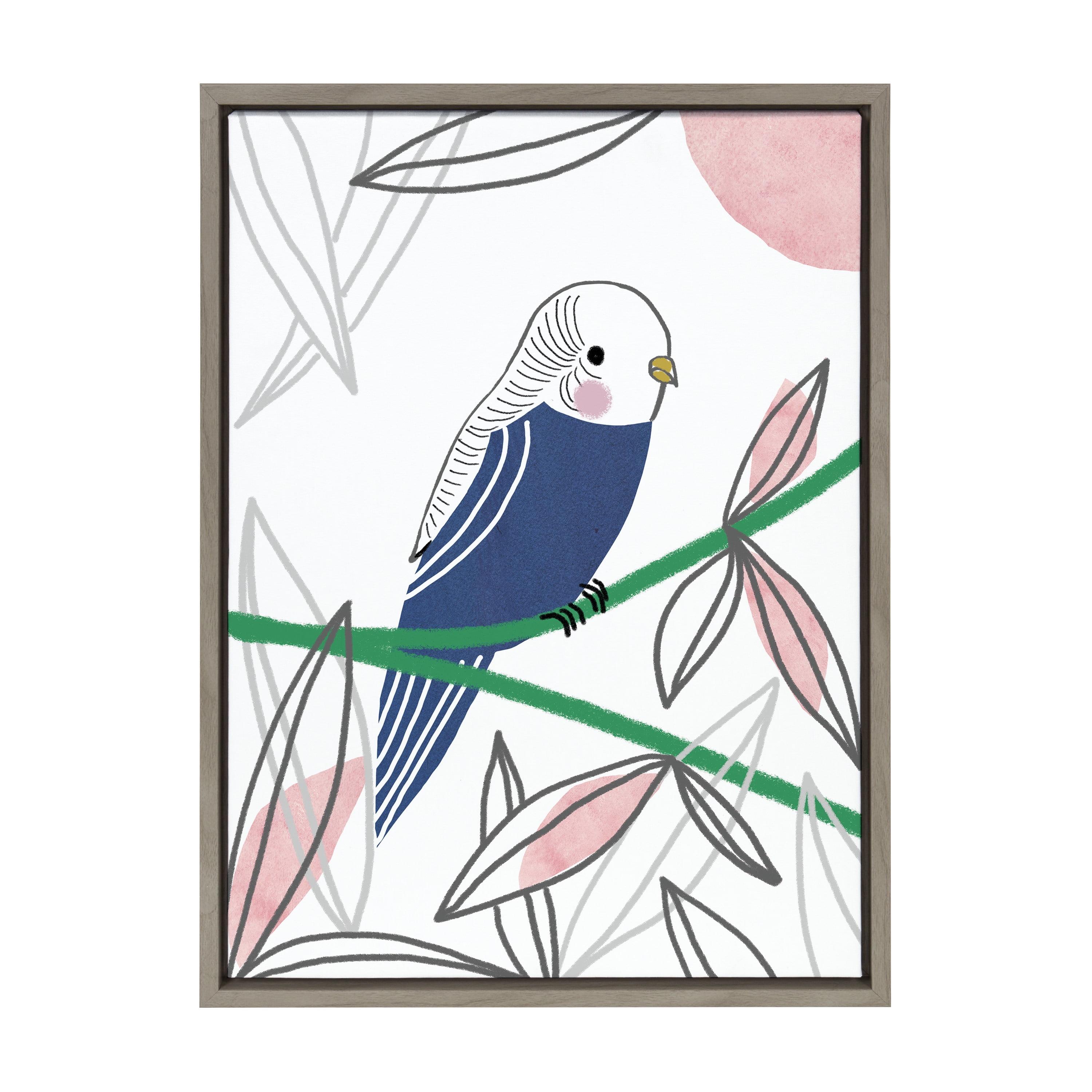 Kate and Laurel Sylvie Dreamy Parakeet Framed Canvas by Teju Reval of SnazzyHues, 18x24, Gray