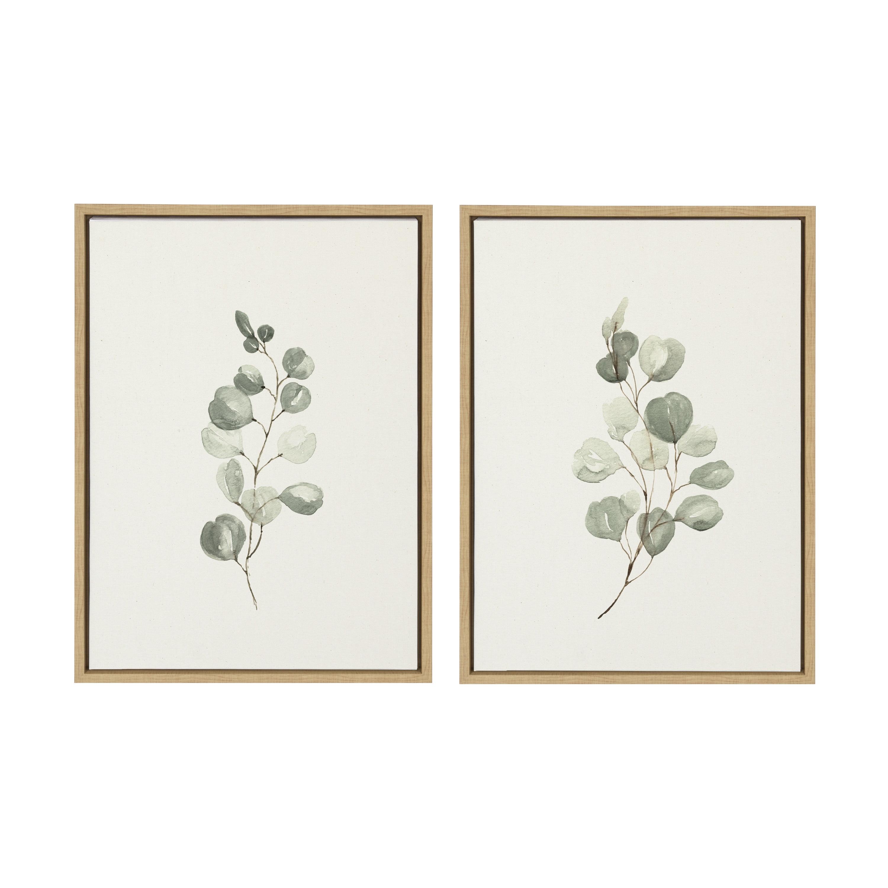 Natural Framed Eucalyptus Canvas Art Set, 18" x 24"