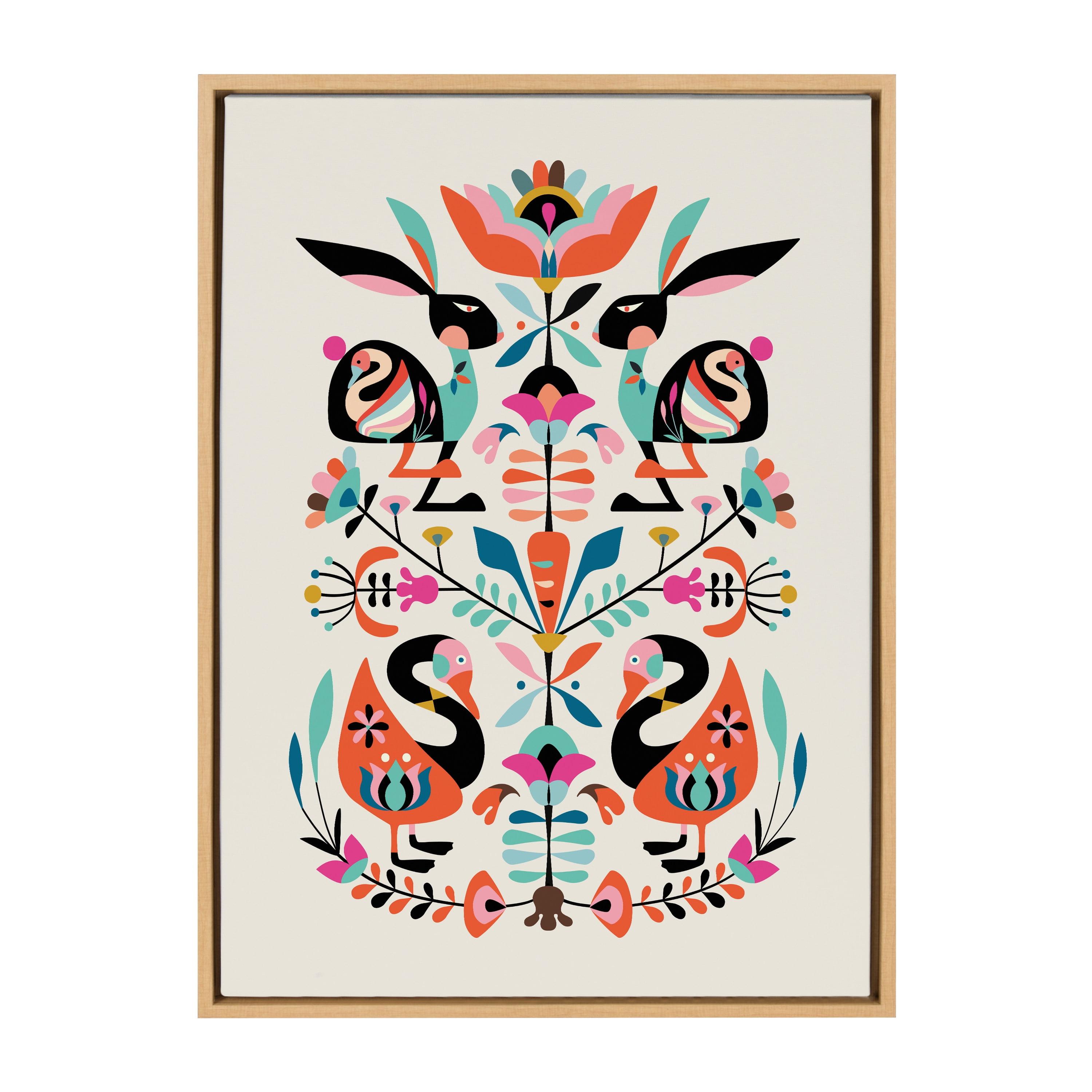 23" x 33" Sylvie Floral Bunny Framed Canvas Wall Art by Rachel Lee Natural - Kate and Laurel: Rachel Lee Design, Modern Decor