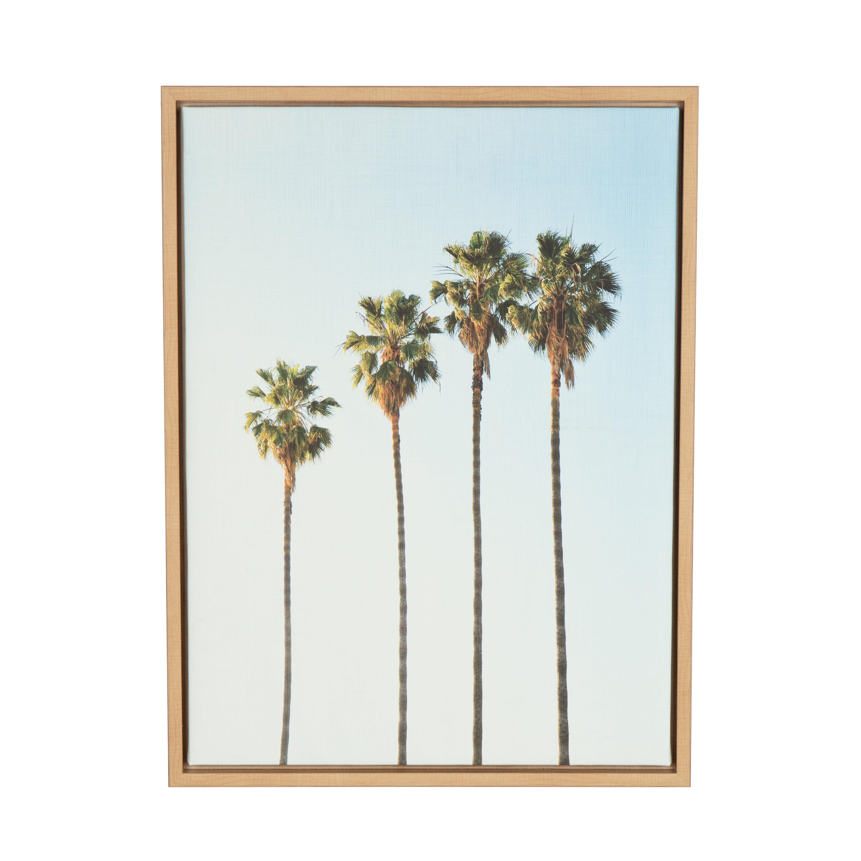 Natural Framed Four Palm Trees Canvas Wall Art