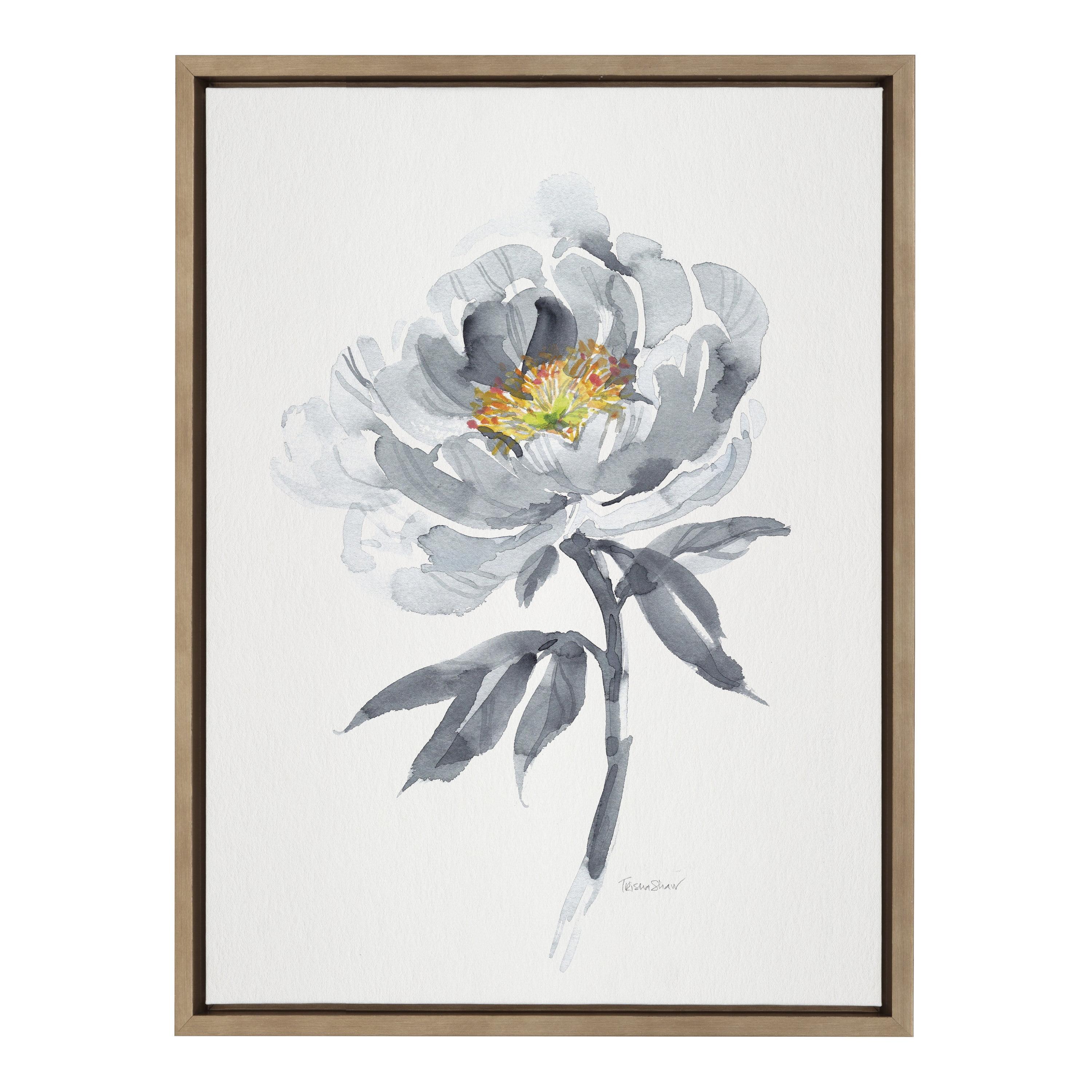 Gray Bloom Floral Canvas Print with Gold Frame