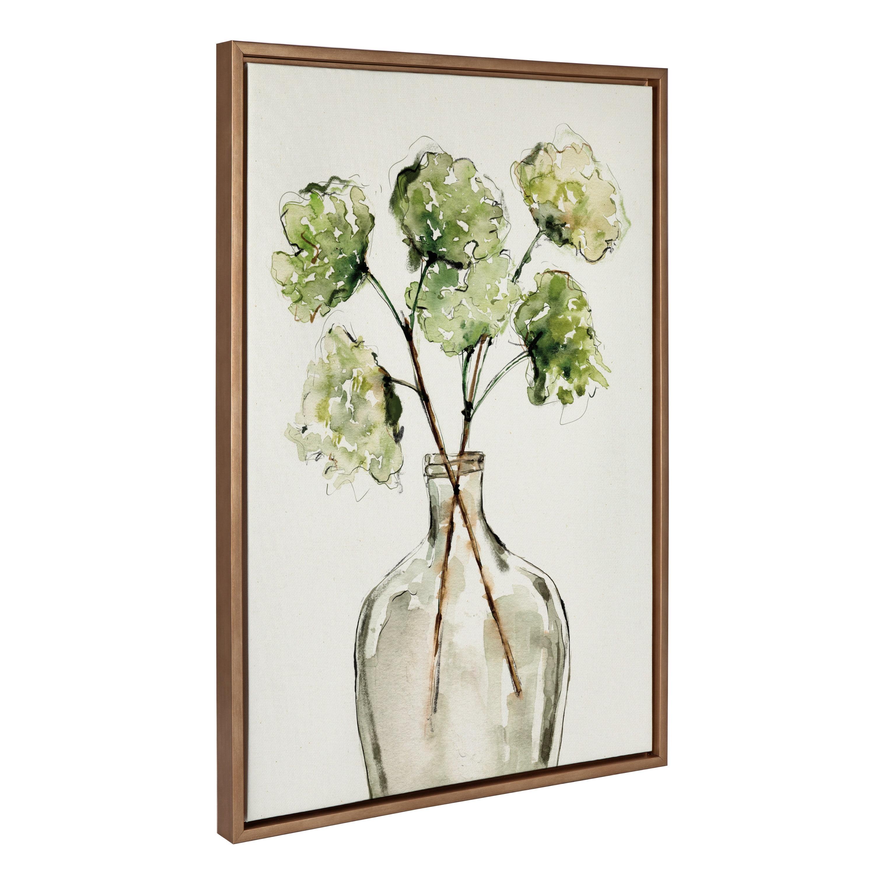Kate & Laurel All Things Decor 23" x 33" Sylvie Greenery Vase Framed Canvas by Sara Berrenson Gold: Botanical Digital Art