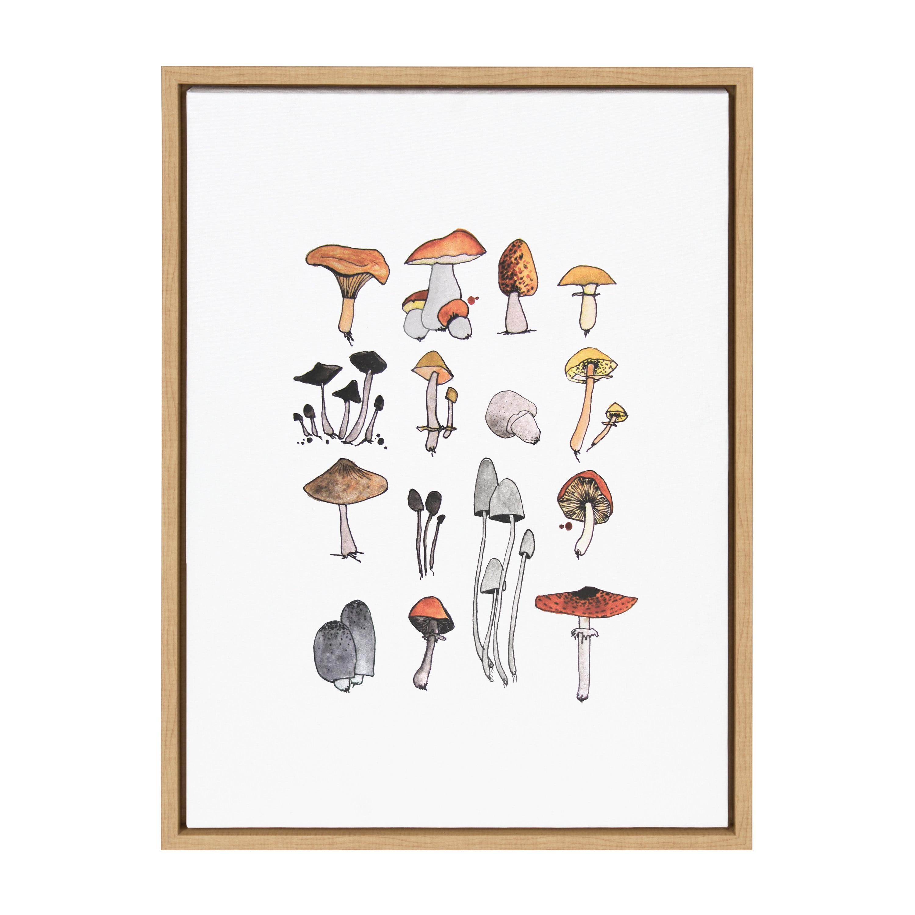 Kate and Laurel Sylvie Group of Mushrooms Framed Canvas by Viola Kreczmer, 18x24, Natural