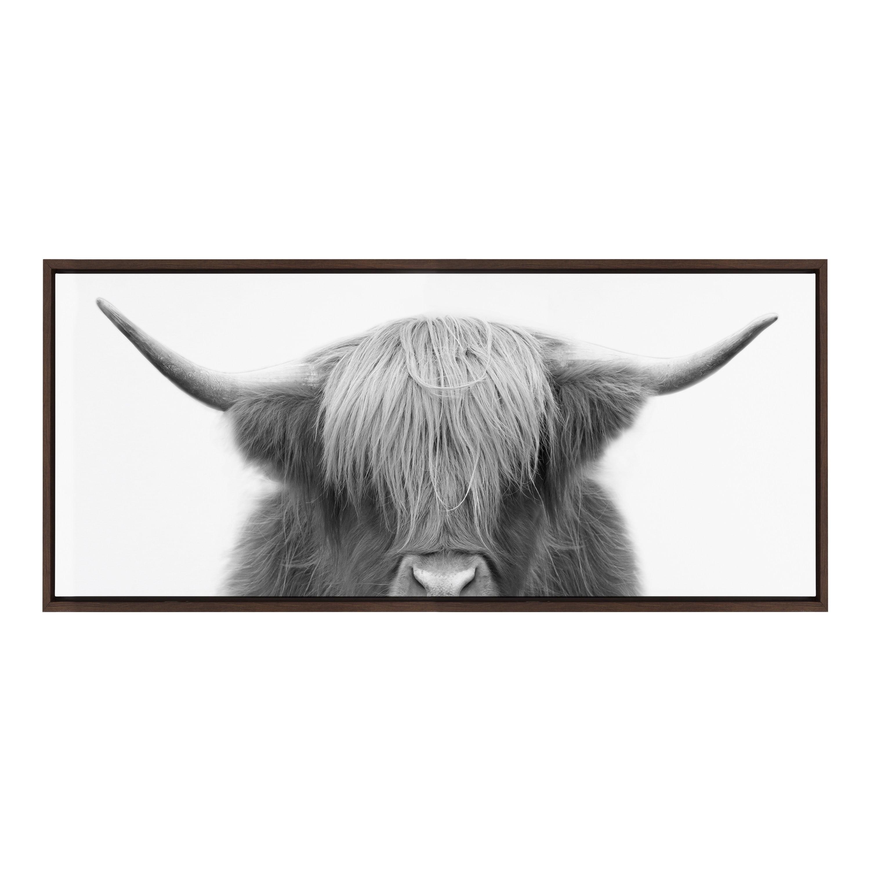 Kate and Laurel Sylvie Hey Dude Highland Cow Framed Canvas by The Creative Bunch Studio