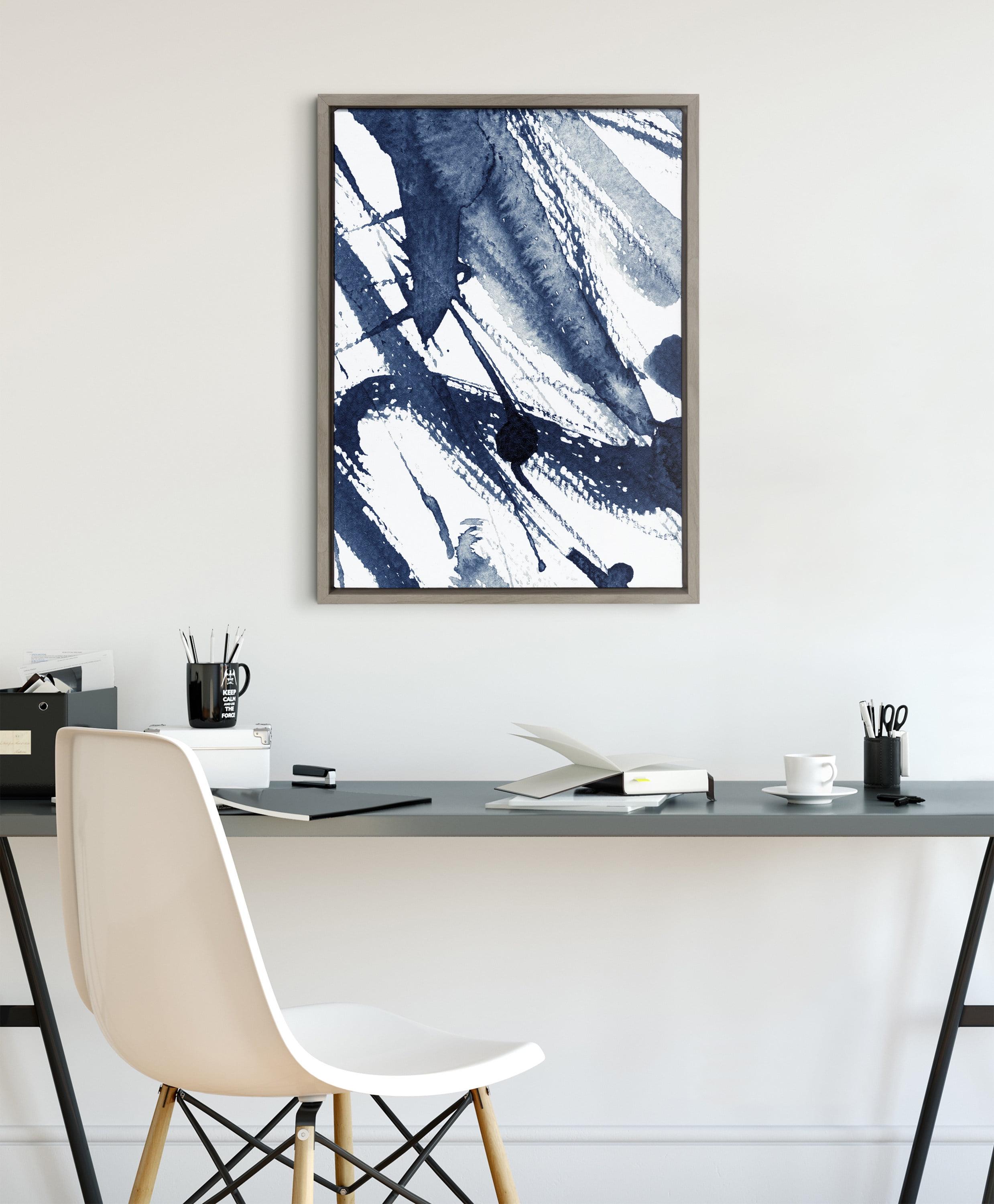 18" x 24" Sylvie Indigo Watercolor by Amy Peterson Art Studio Framed Wall Canvas Gray - Kate & Laurel All Things Decor